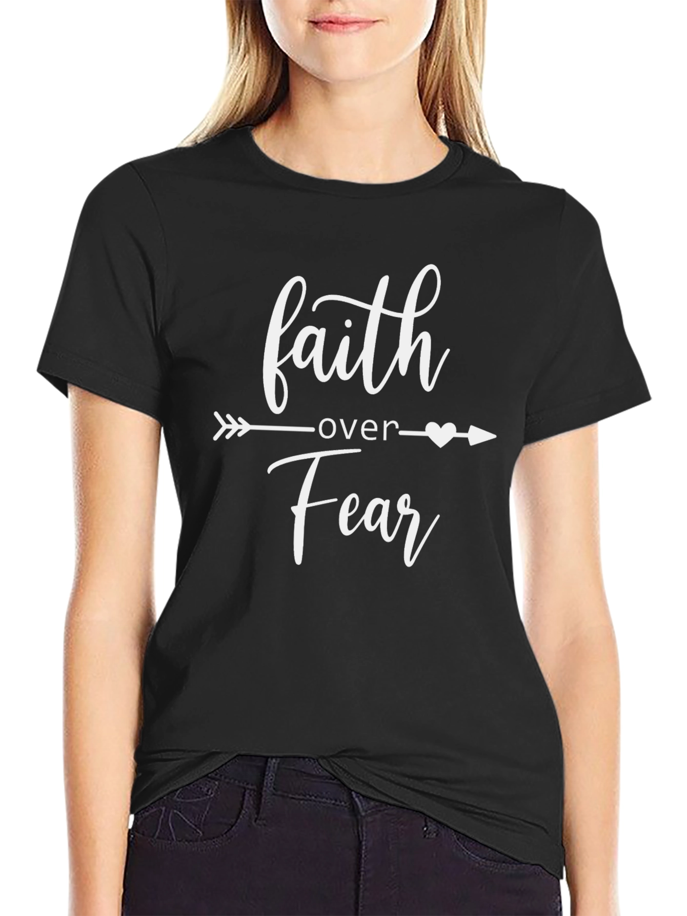 Faith Over Fear Graphic Tee Arrow Design Black Shirt
