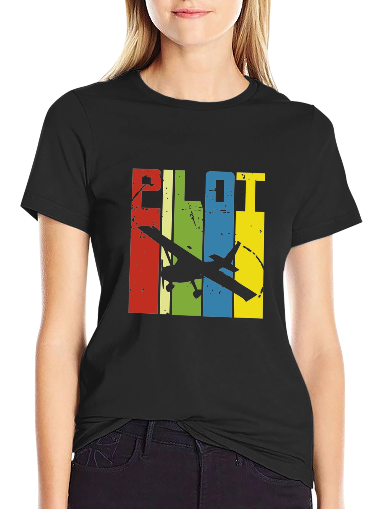 Pilot Airplane Graphic Tee - Retro Design