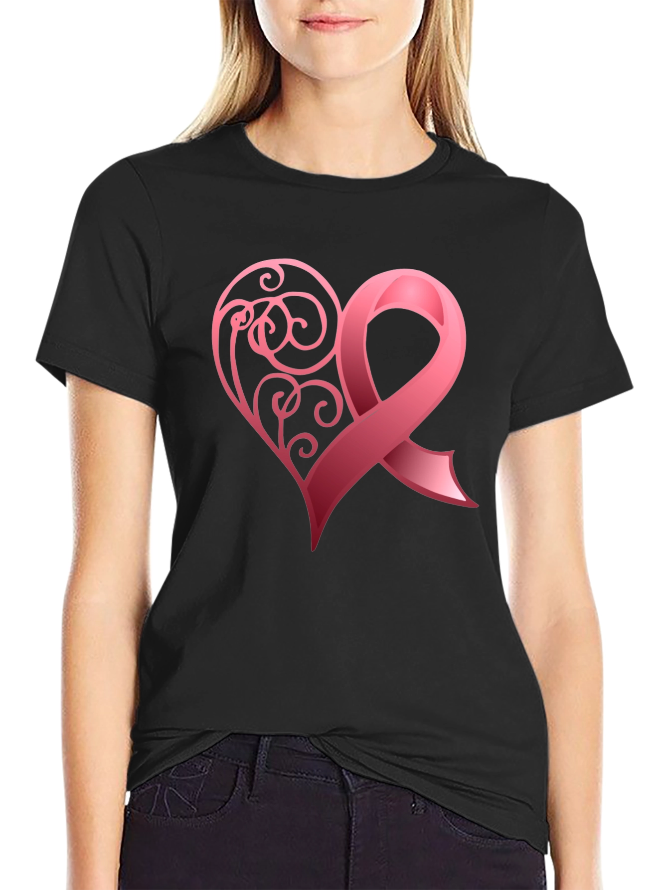 Breast Cancer Awareness Heart Ribbon T-Shirt