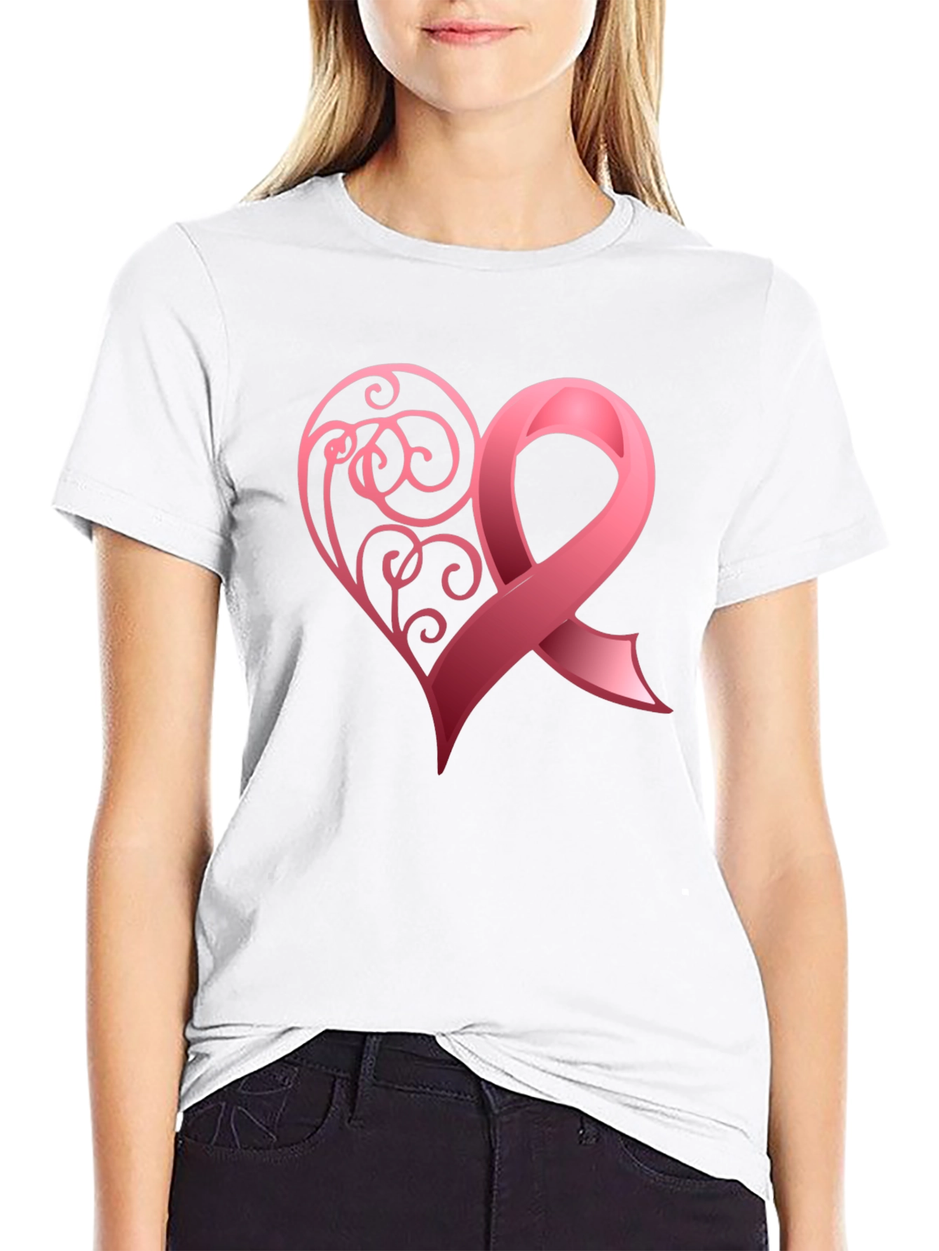 Breast Cancer Awareness Heart Ribbon T-Shirt