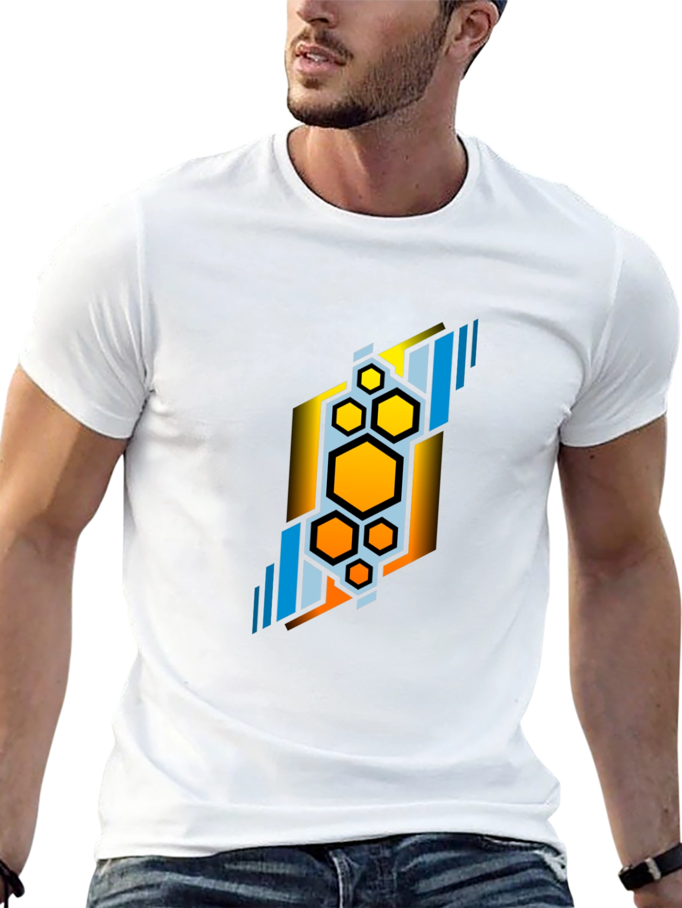 Abstract Hexagon Graphic Tee - Modern Design