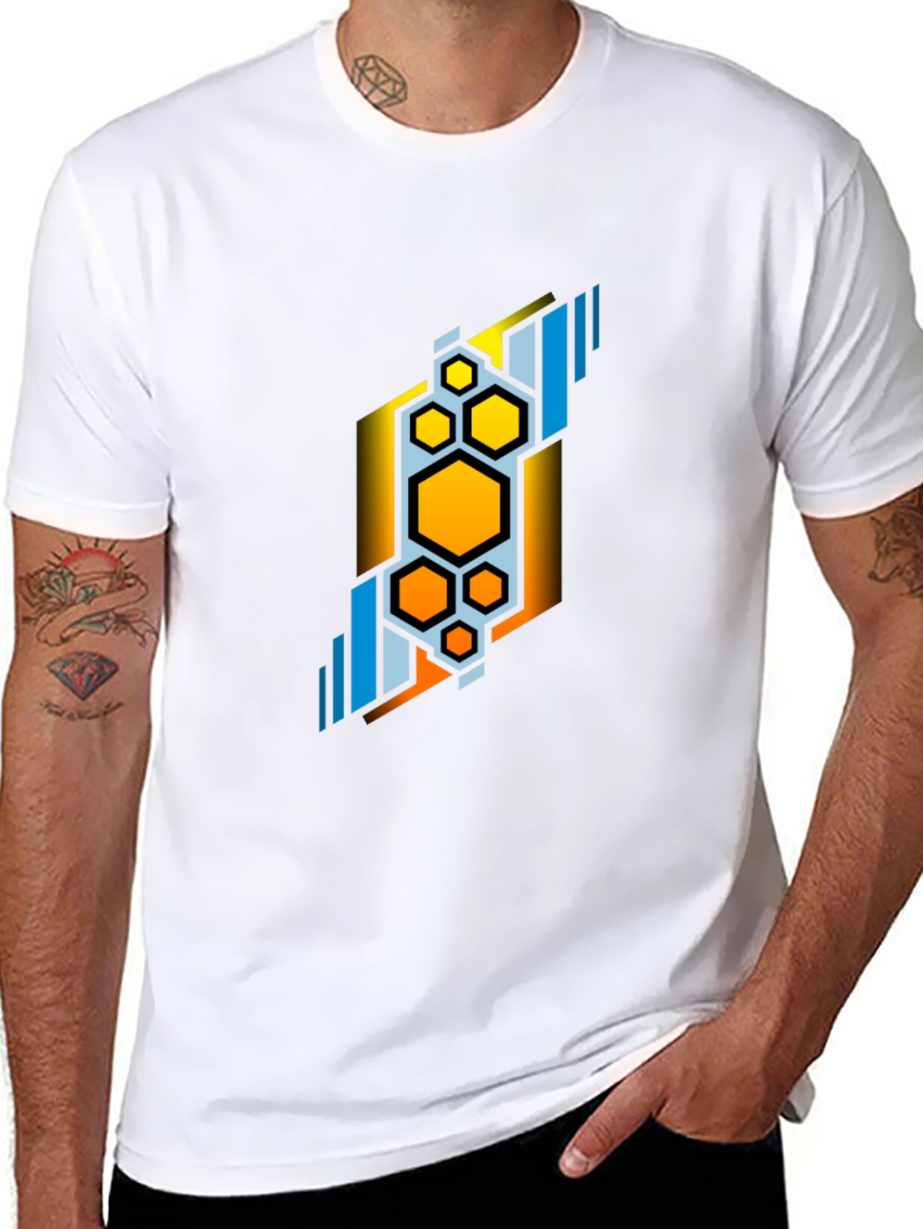 Abstract Hexagon Graphic Tee - Modern Design