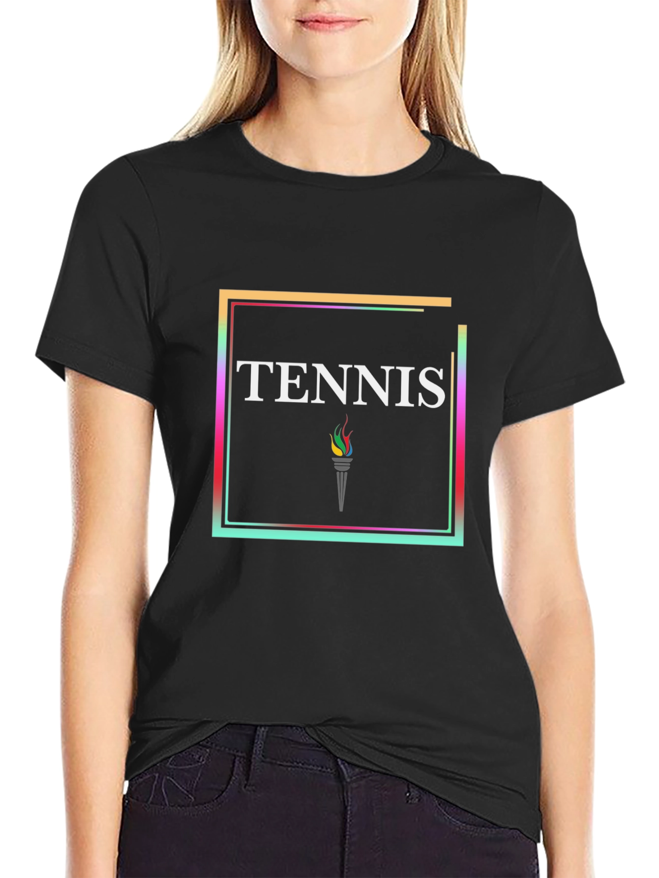 Tennis Torch Graphic Black T-Shirt