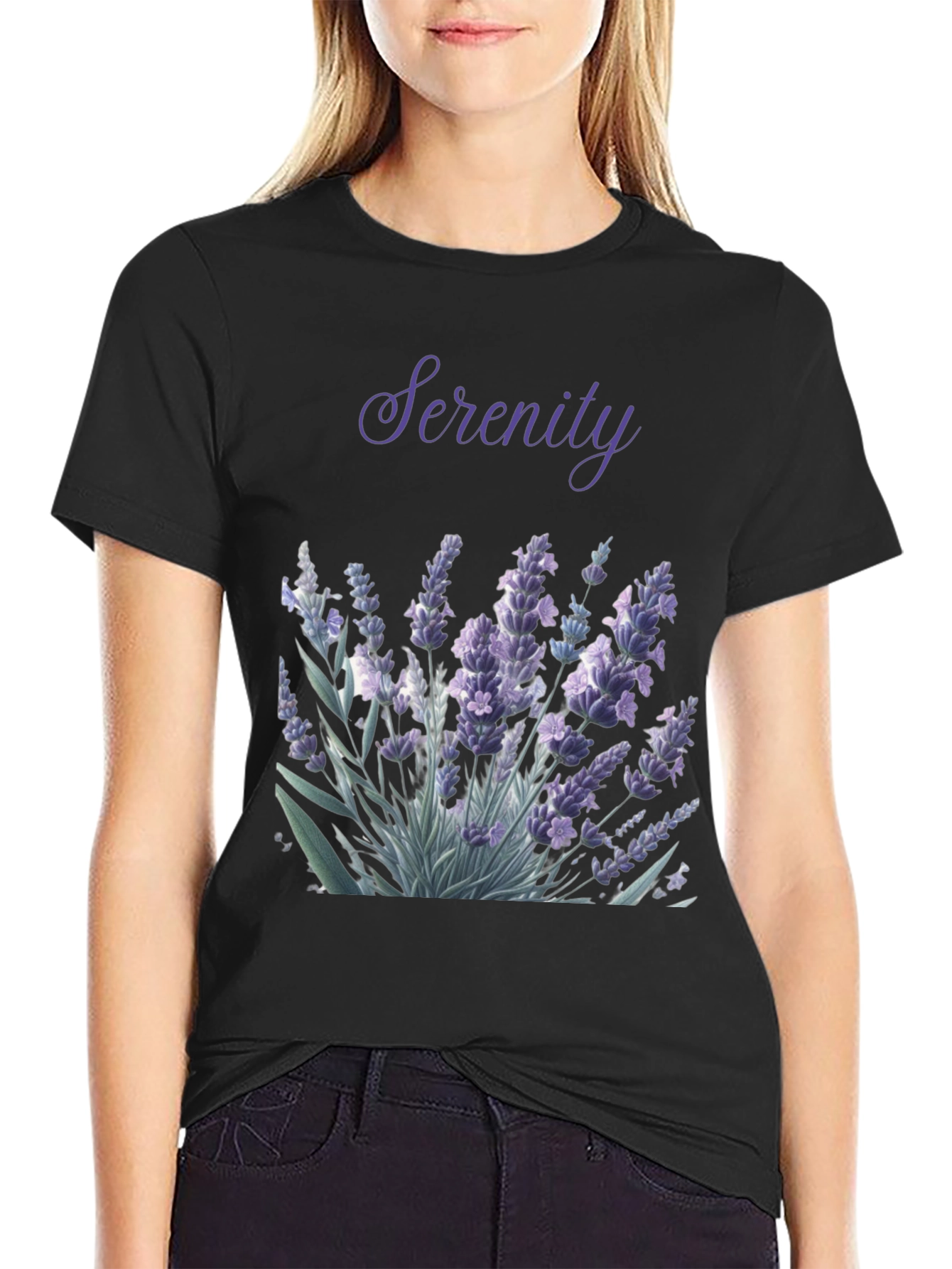 Serenity Lavender Graphic Tee - Black