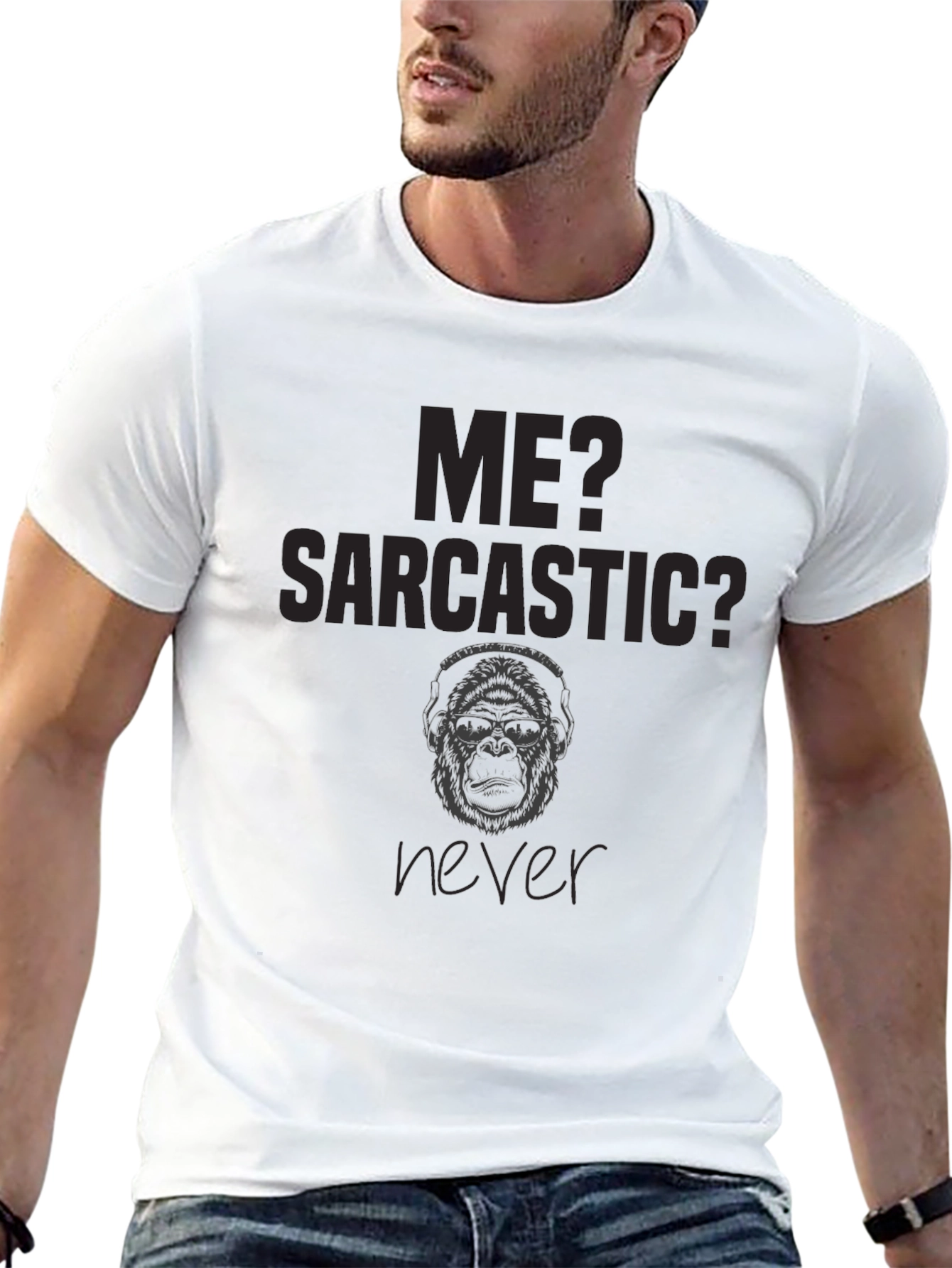 Sarcastic Gorilla Graphic Print Black T-Shirt