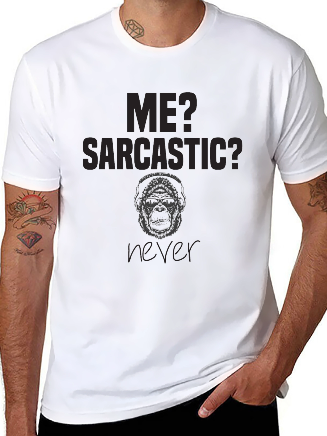 Sarcastic Gorilla Graphic Print Black T-Shirt