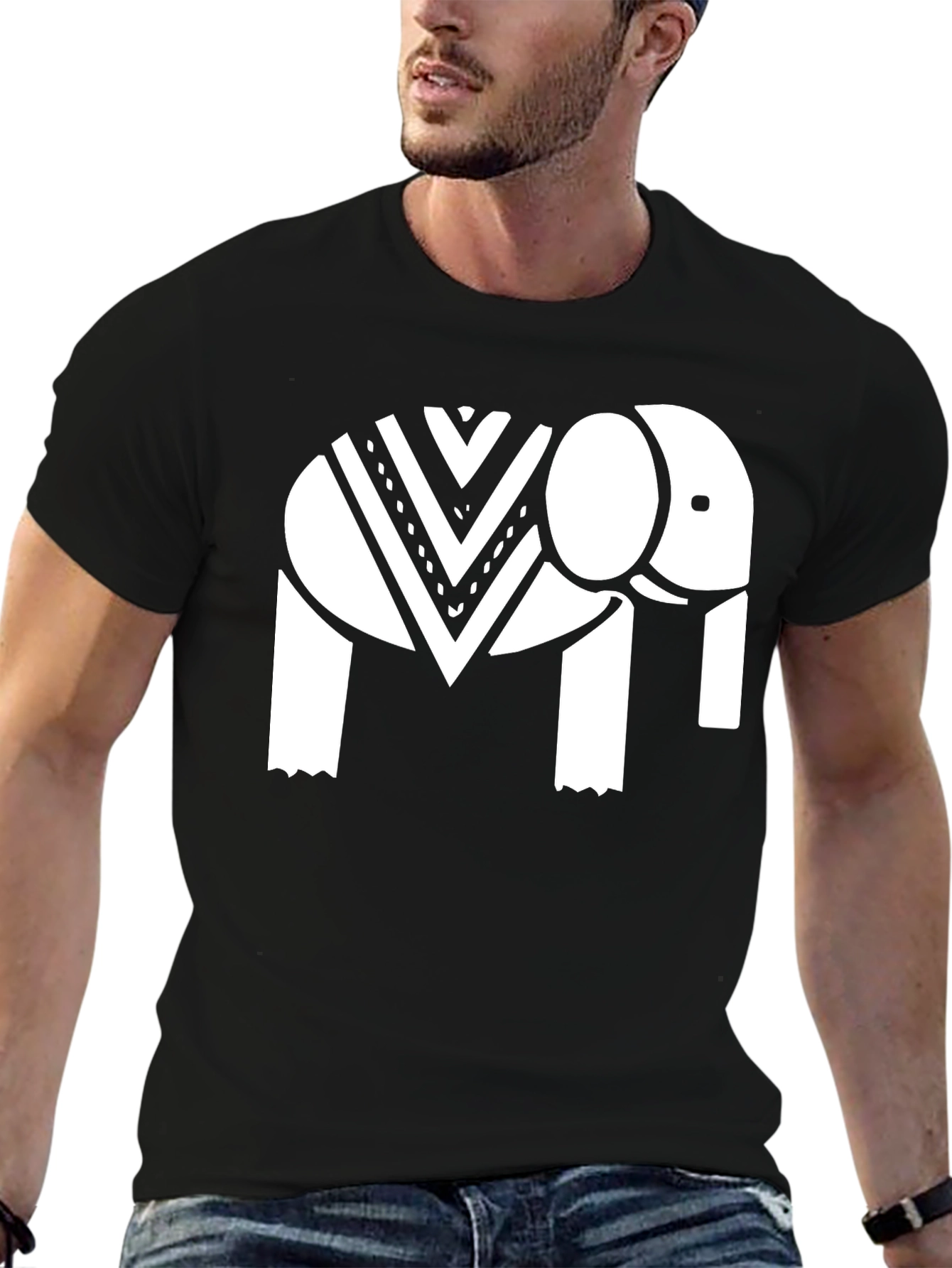 Elephant Graphic Tee - Black Cotton Casual