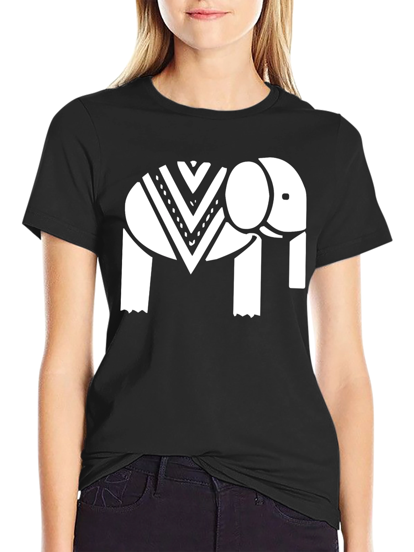 Elephant Graphic Tee - Black Cotton Casual