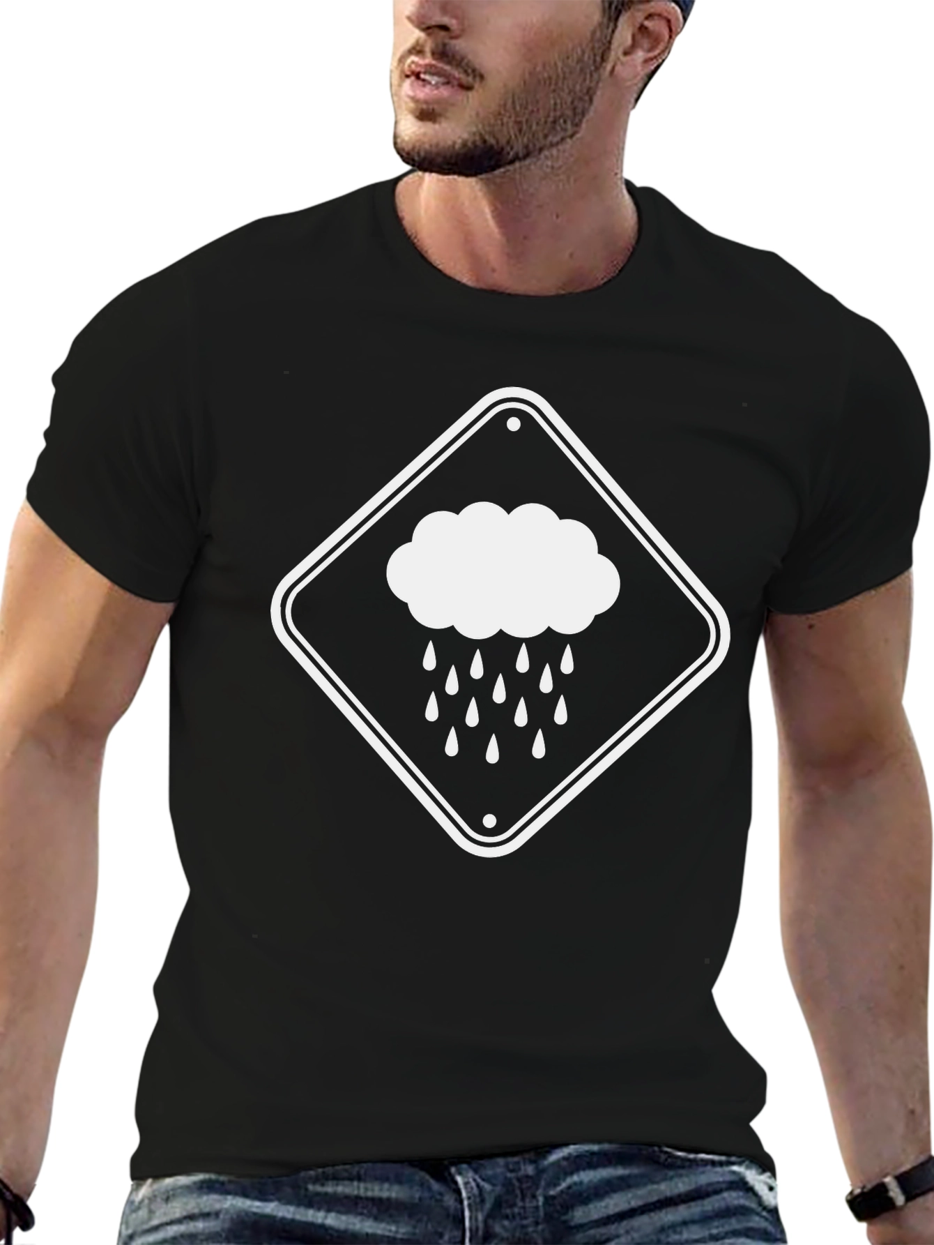 Rain Warning Graphic Tee - Black Cotton T-Shirt
