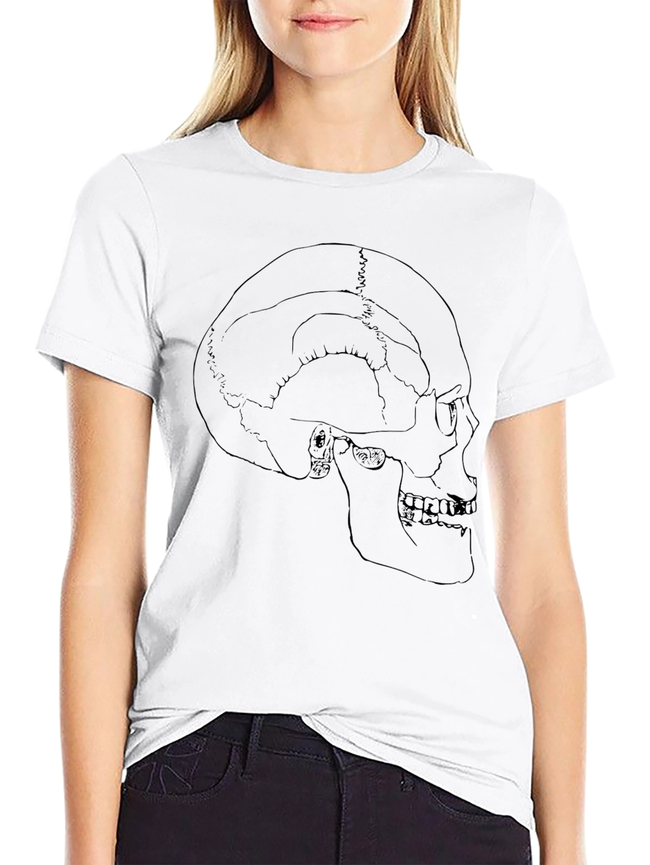 Skull Anatomy Outline Graphic Print Black T-Shirt