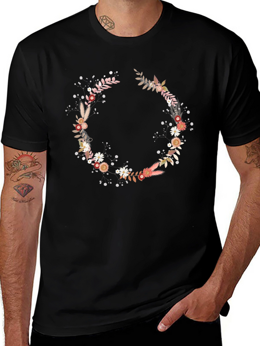 Floral Wreath Graphic Tee - Stylish Black Cotton Shirt