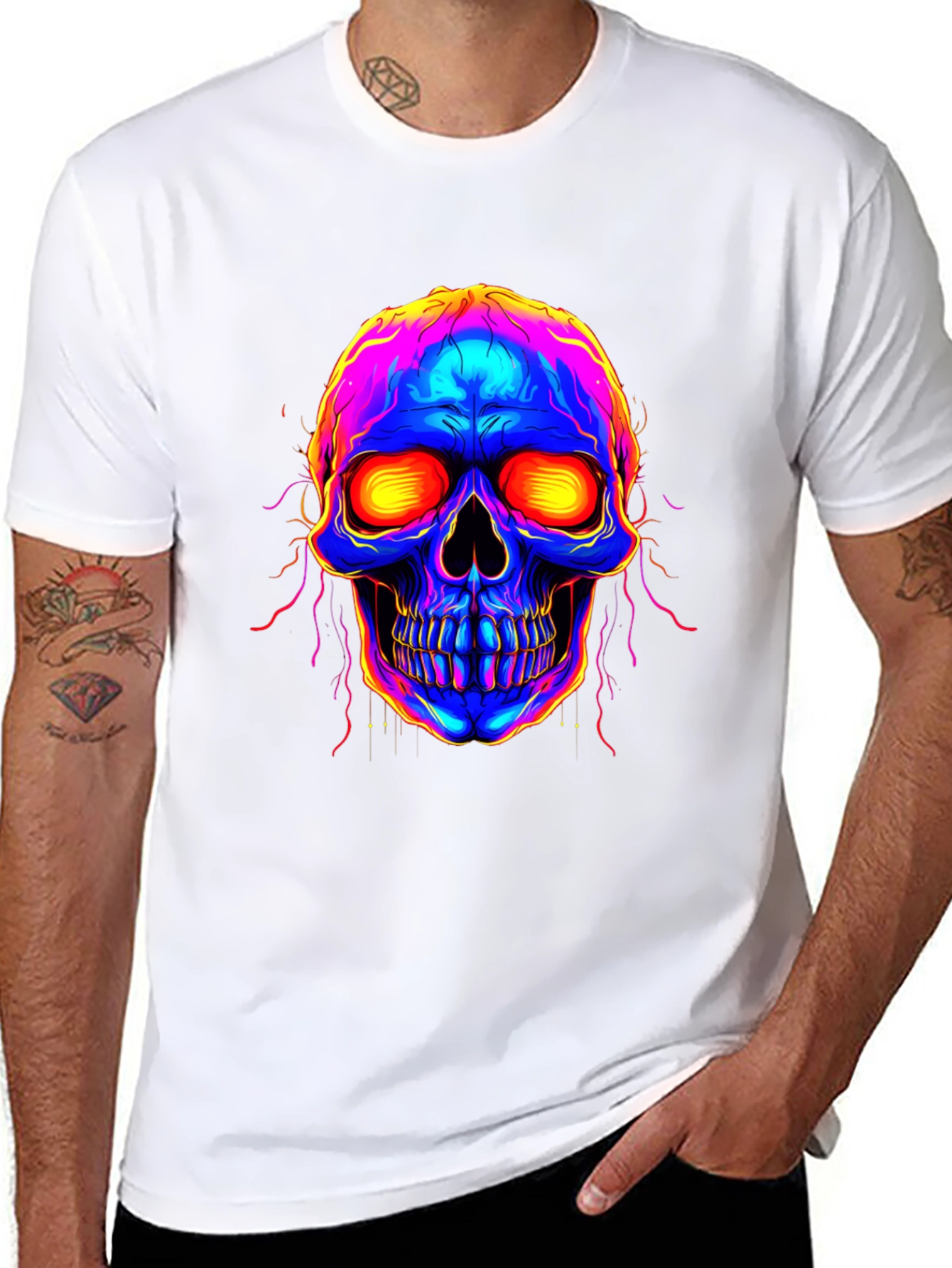 Vibrant Skull Graphic Tee - Black Cotton Blend