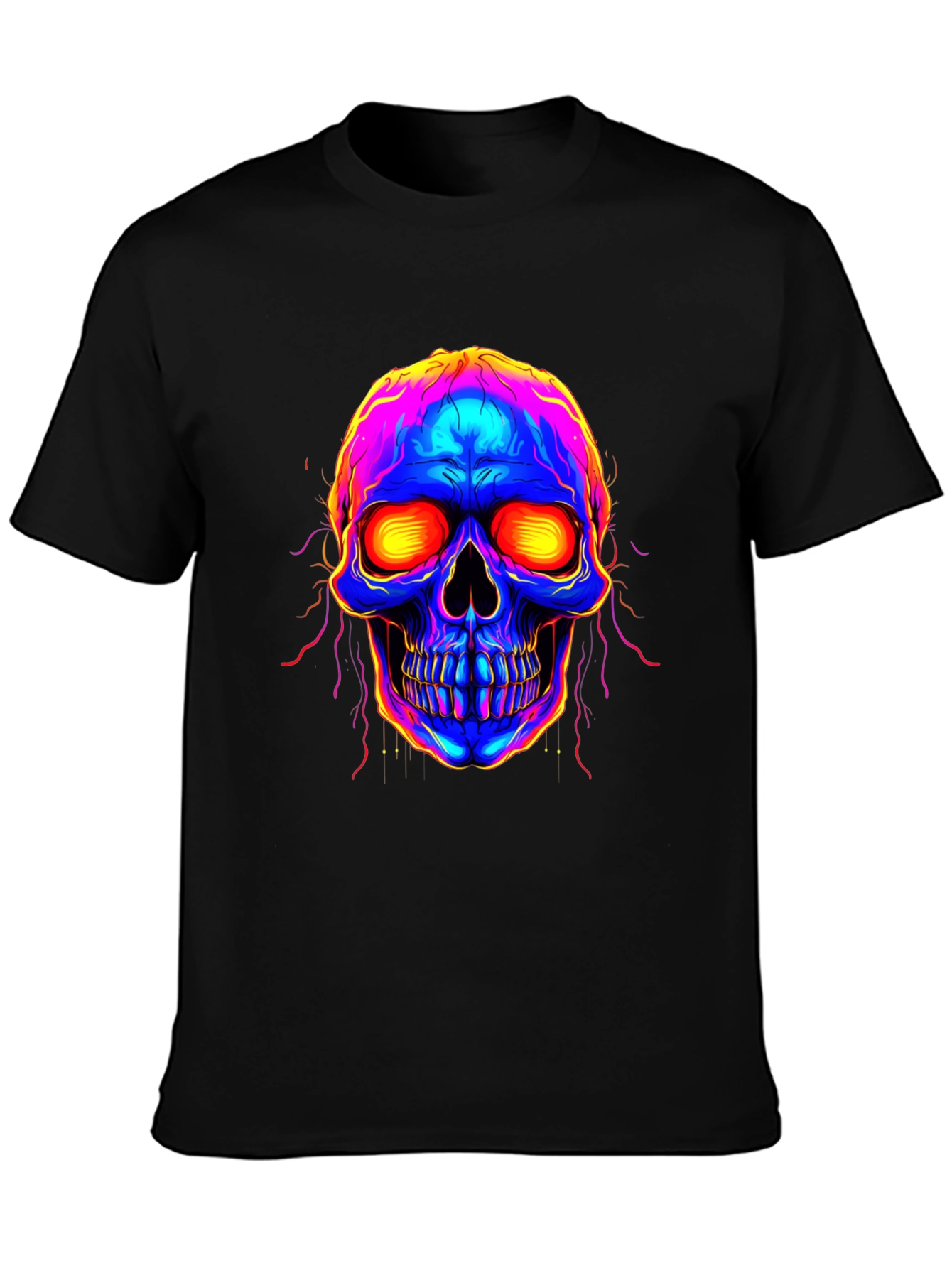 Vibrant Skull Graphic Tee - Black Cotton Blend