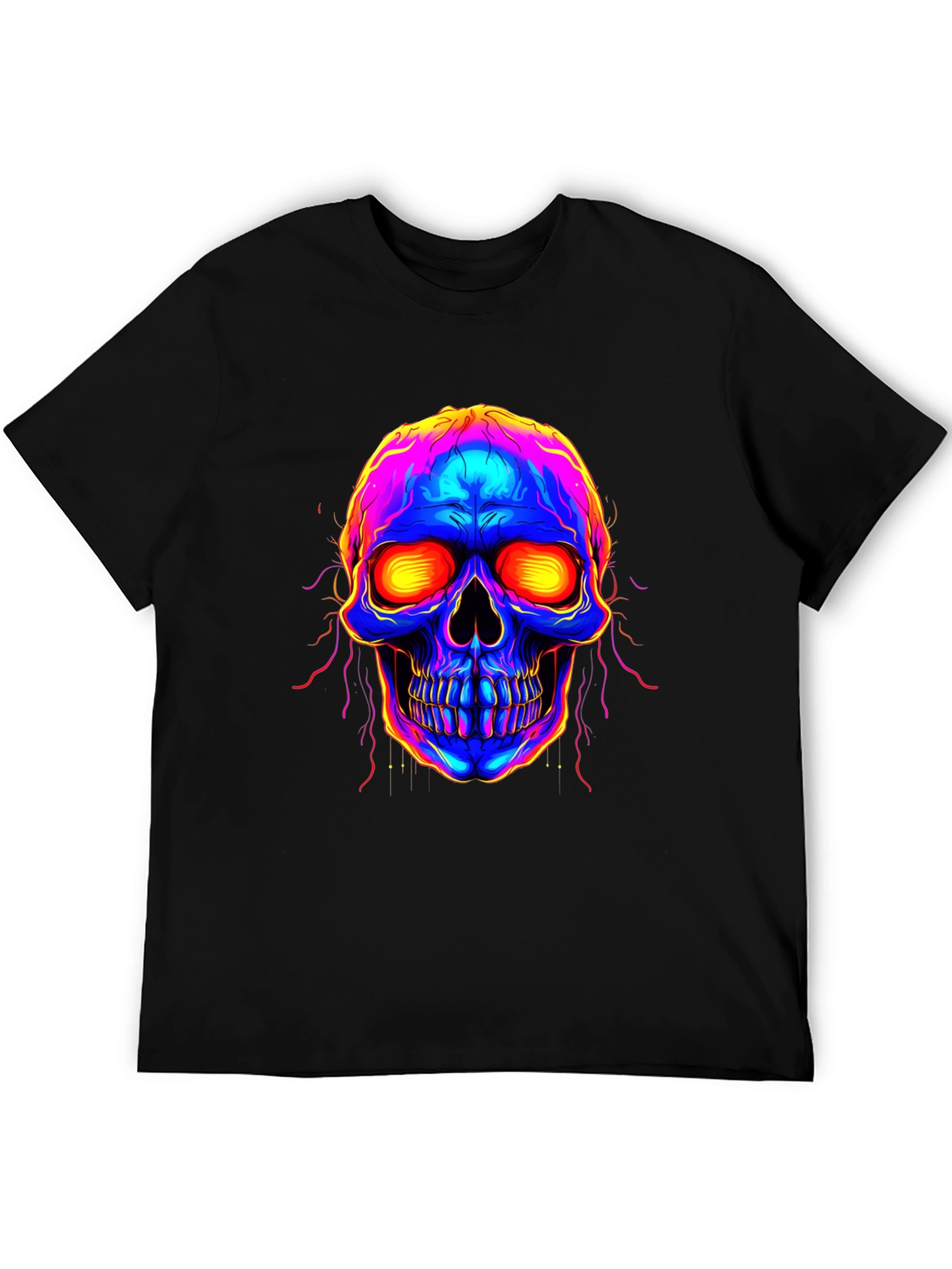 Vibrant Skull Graphic Tee - Black Cotton Blend