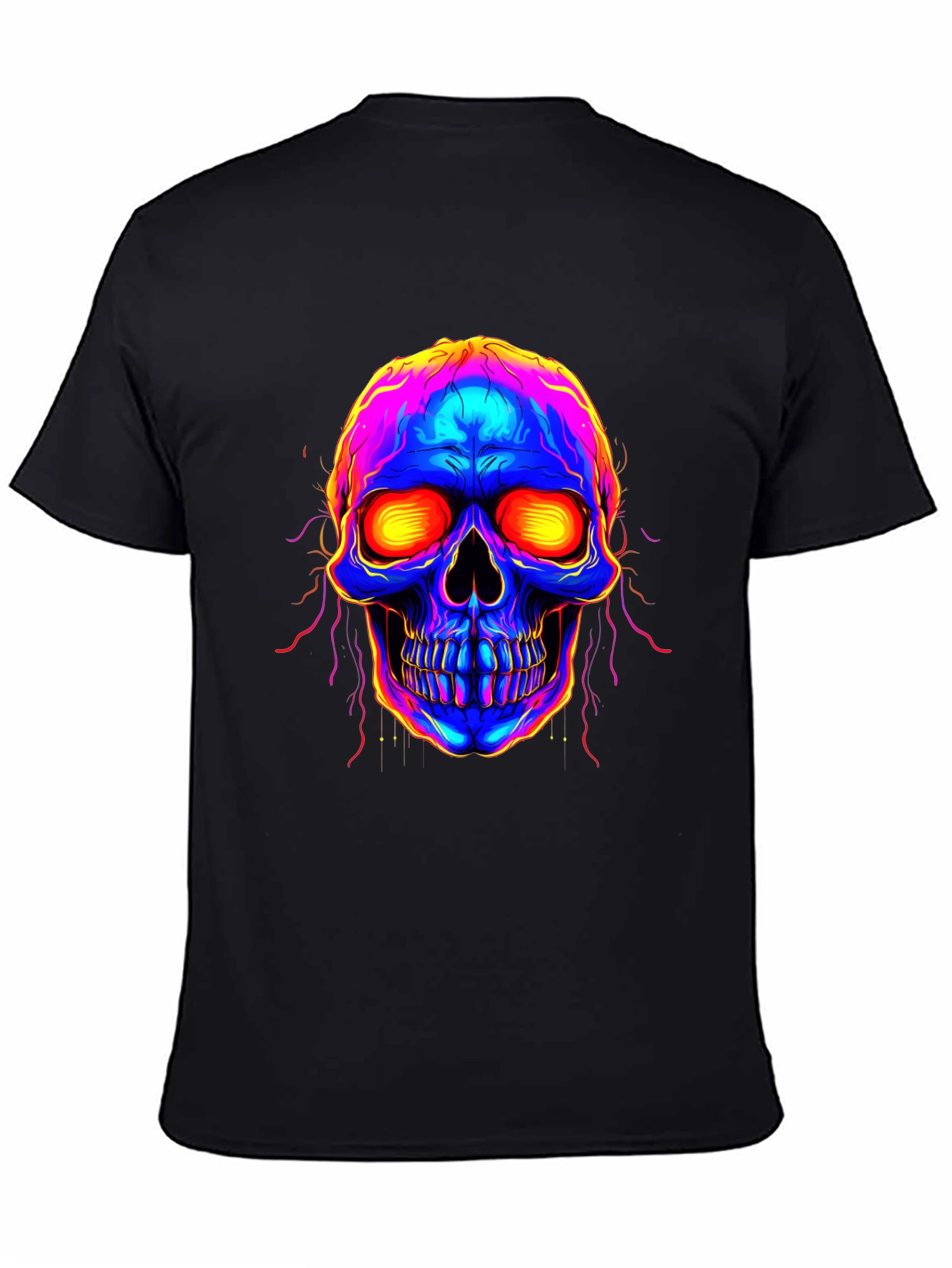 Vibrant Skull Graphic Tee - Black Cotton Blend