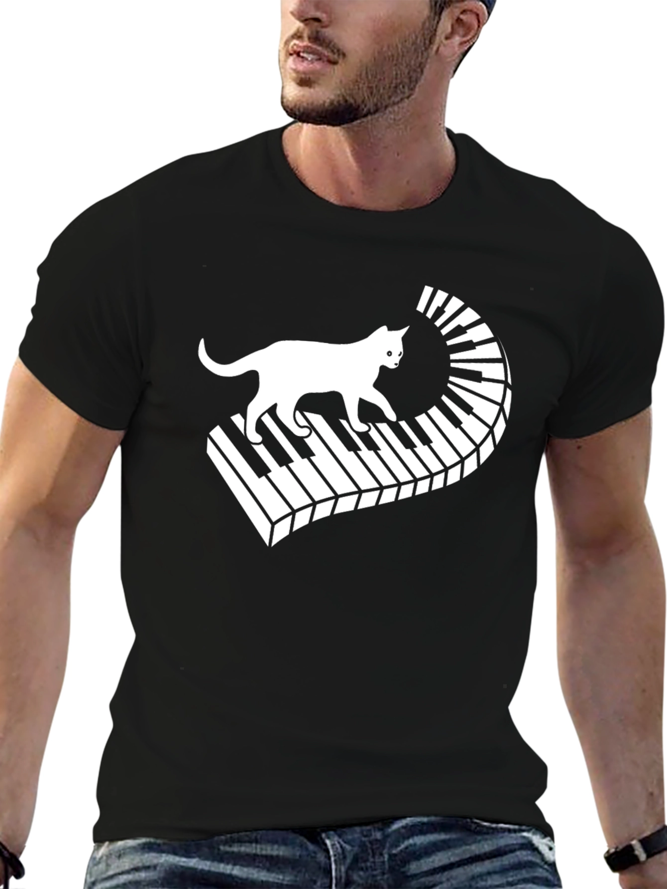 Cat on Piano Keys T-Shirt - Musician Tee