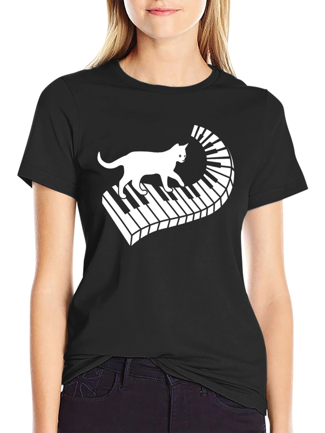 Cat on Piano Keys T-Shirt - Musician Tee