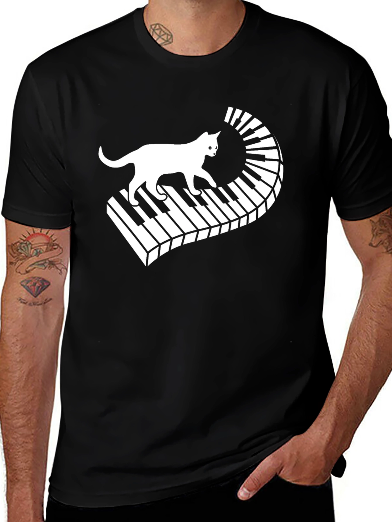 Cat on Piano Keys T-Shirt - Musician Tee