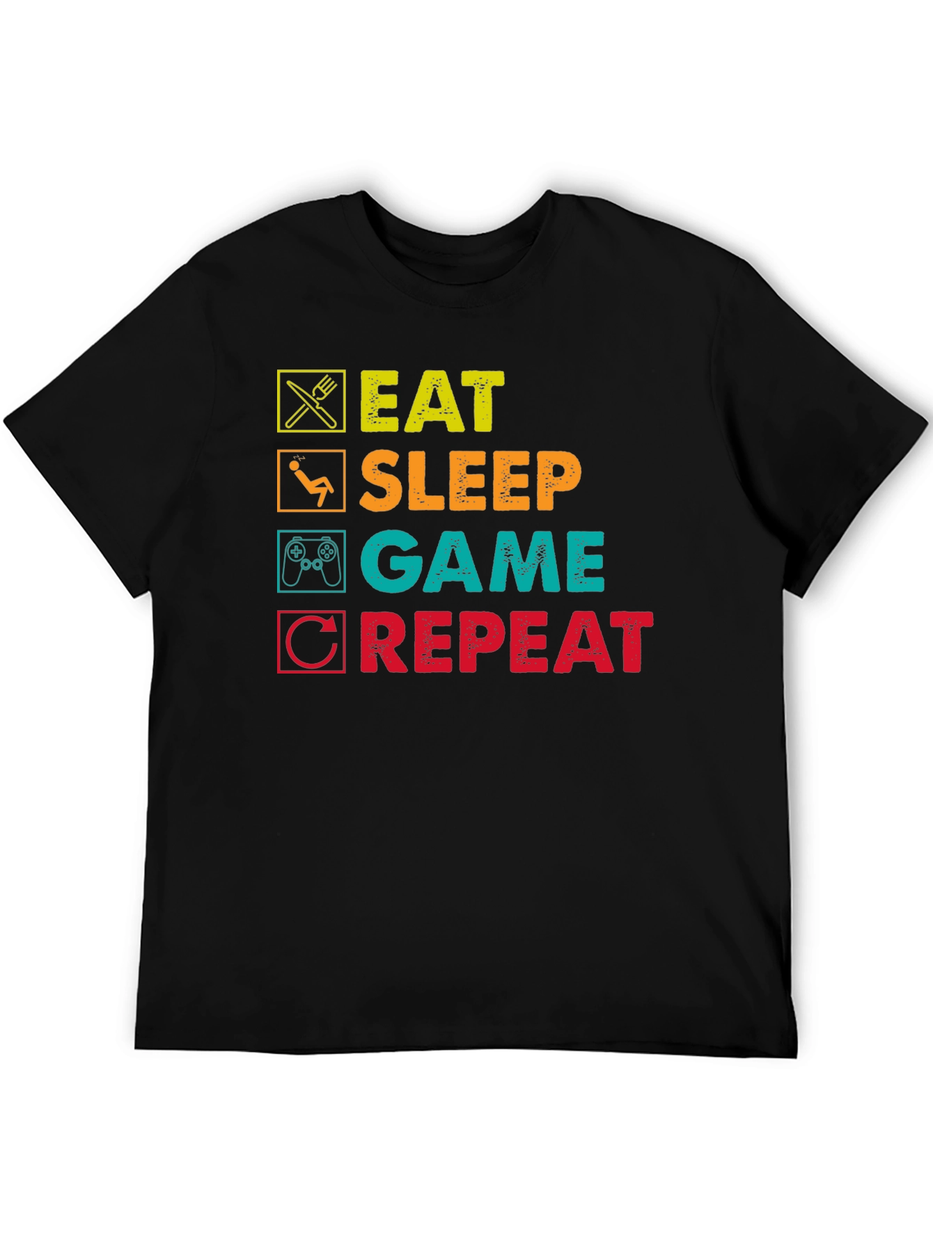 Eat Sleep Game Repeat Graphic T-Shirt - Black