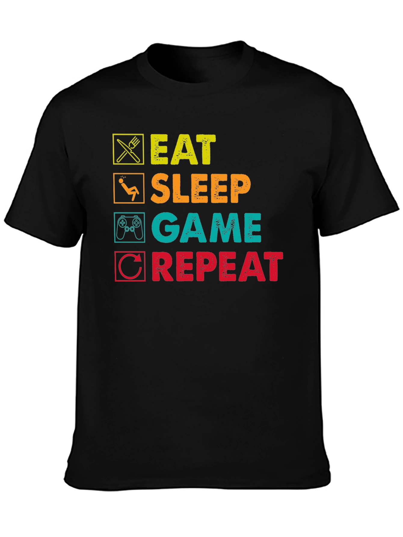 Eat Sleep Game Repeat Graphic T-Shirt - Black