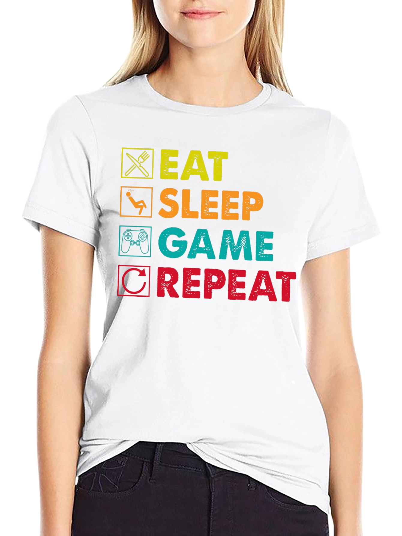 Eat Sleep Game Repeat Graphic T-Shirt - Black