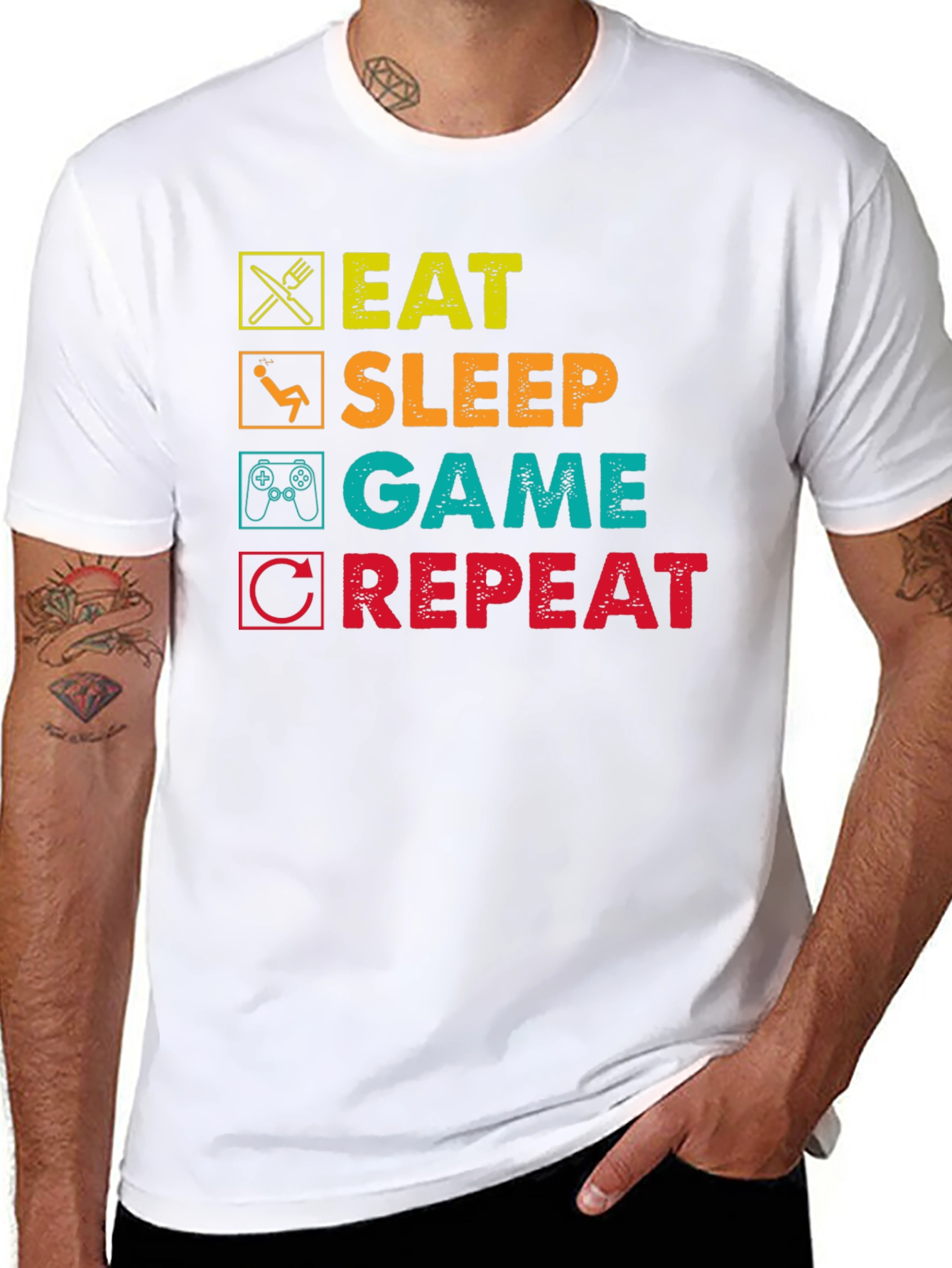 Eat Sleep Game Repeat Graphic T-Shirt - Black