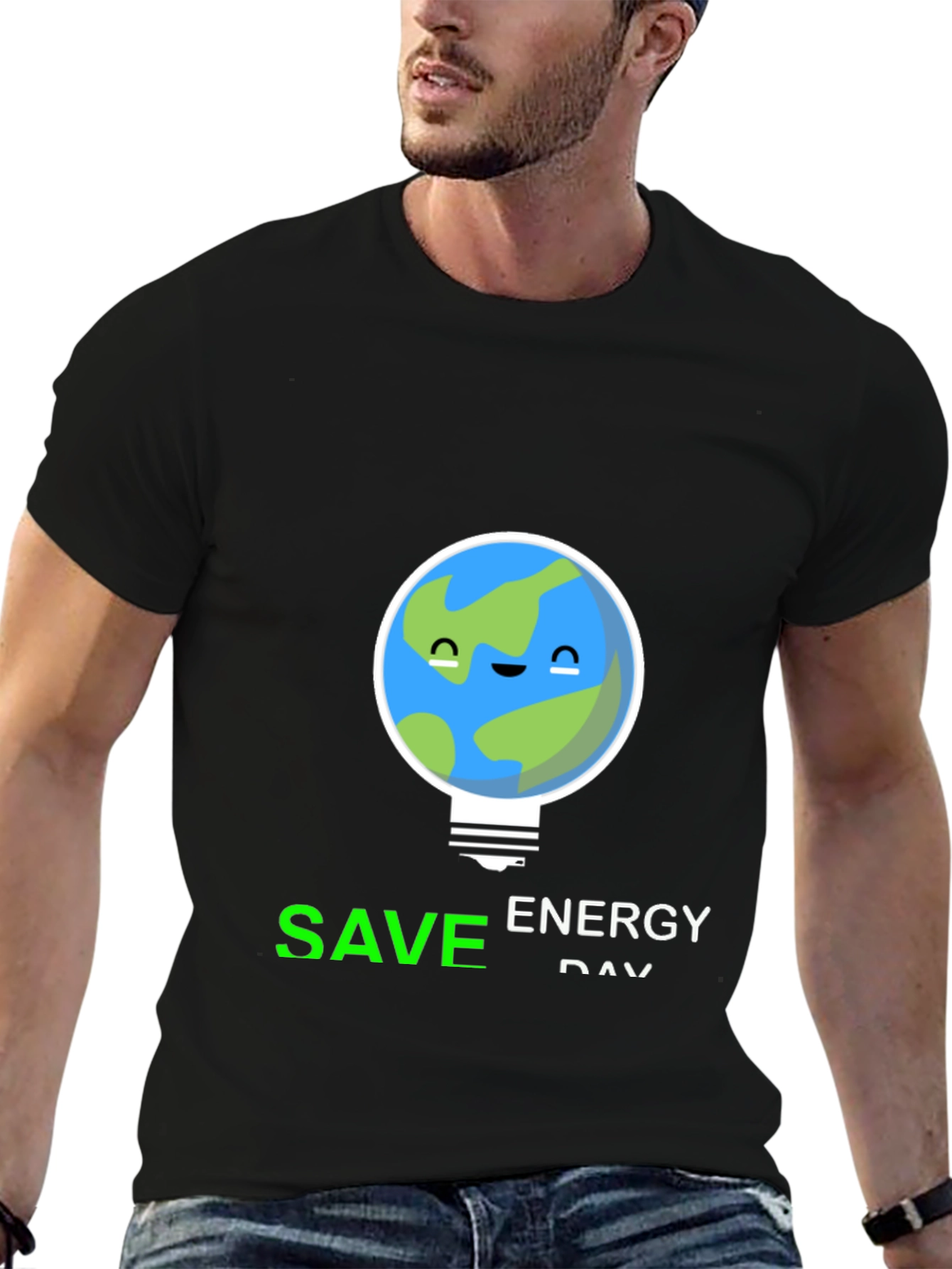 Save Energy Day Earth Graphic Tee - Black