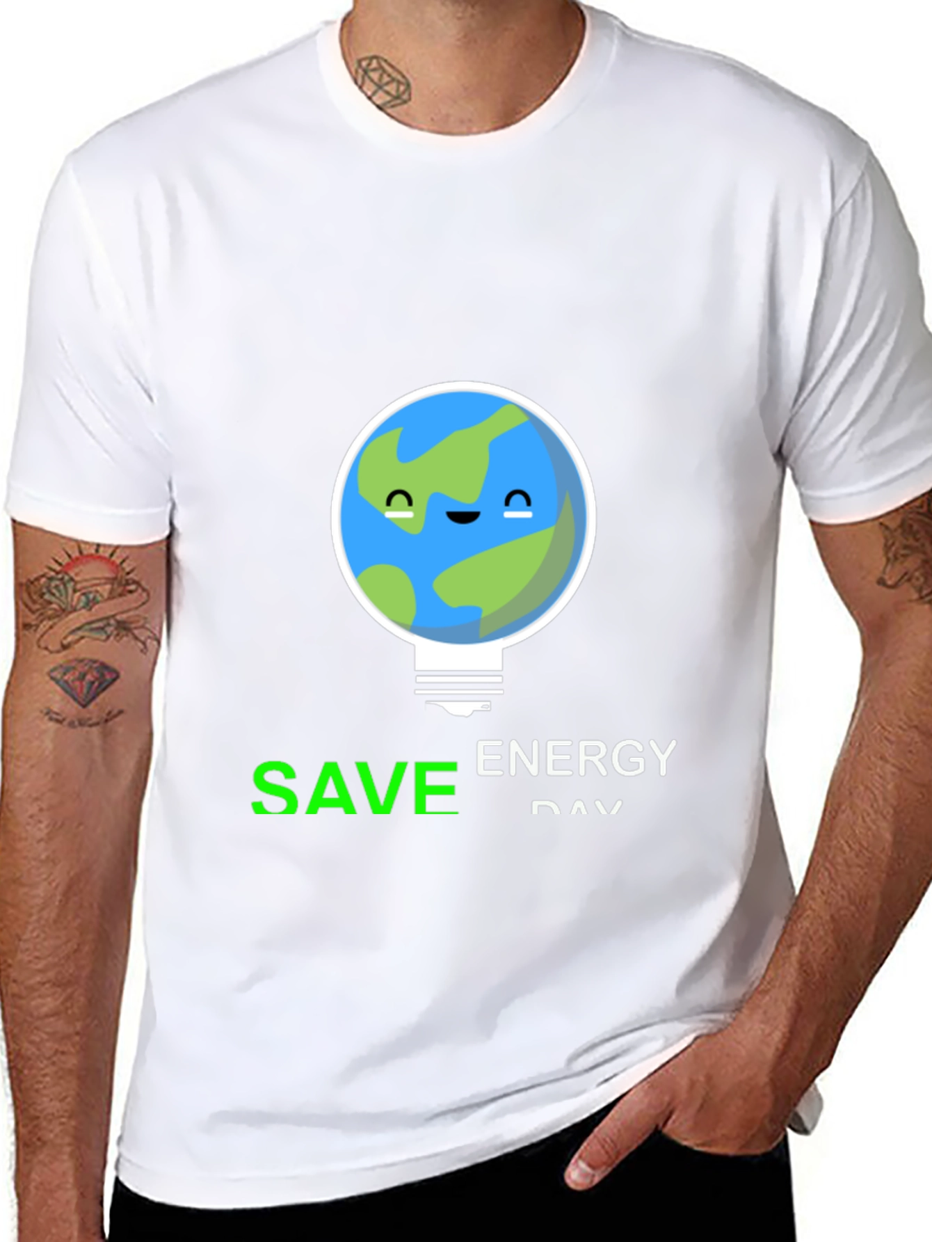 Save Energy Day Earth Graphic Tee - Black