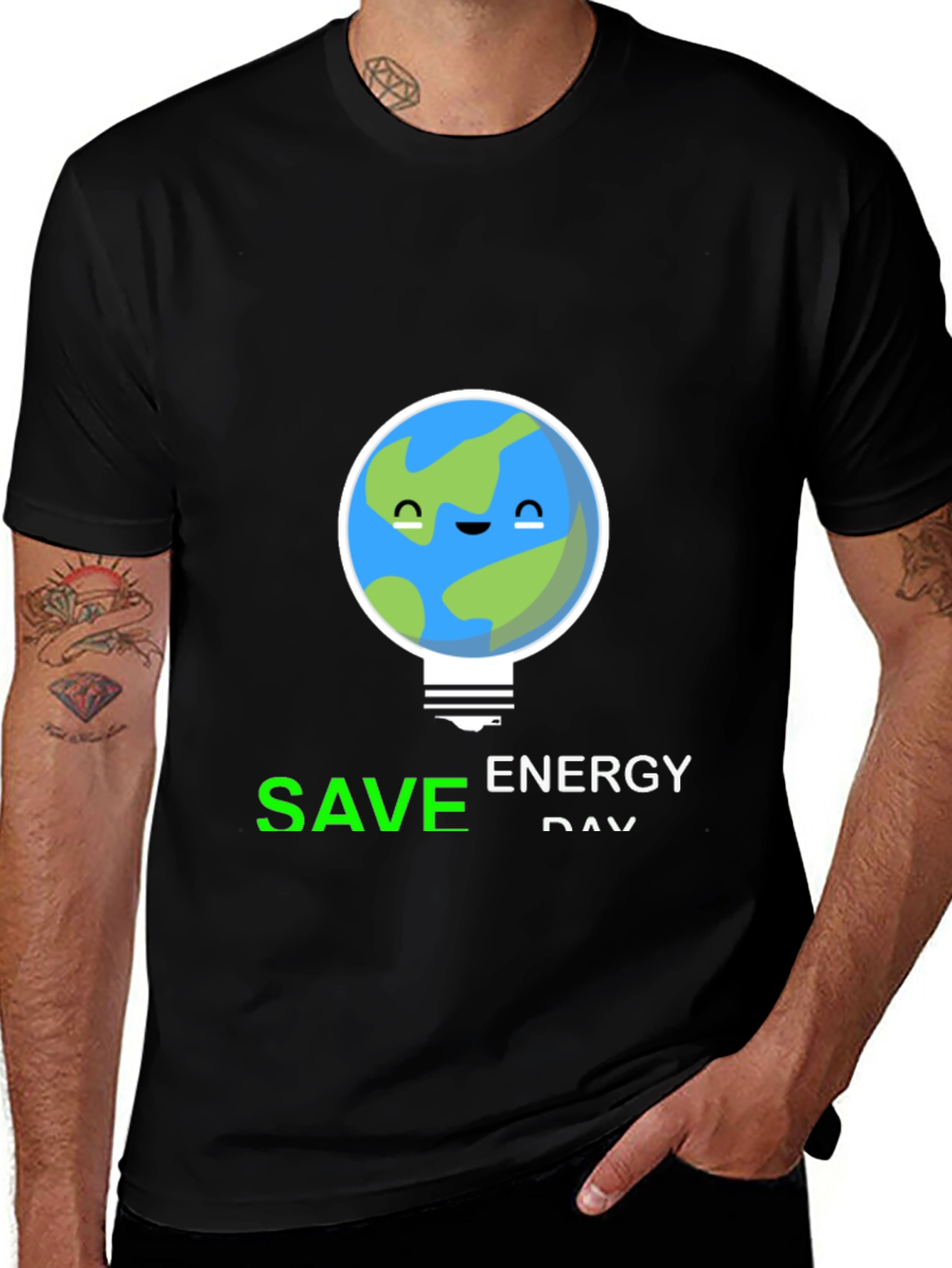 Save Energy Day Earth Graphic Tee - Black