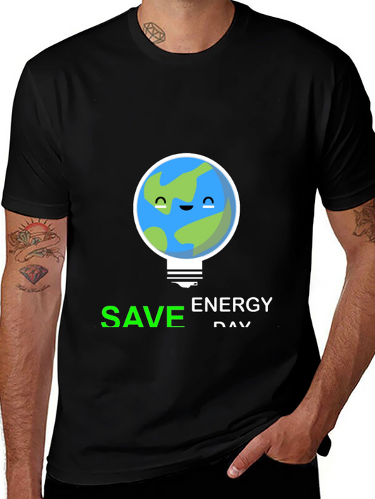 Save Energy Day Earth Graphic Tee - Black