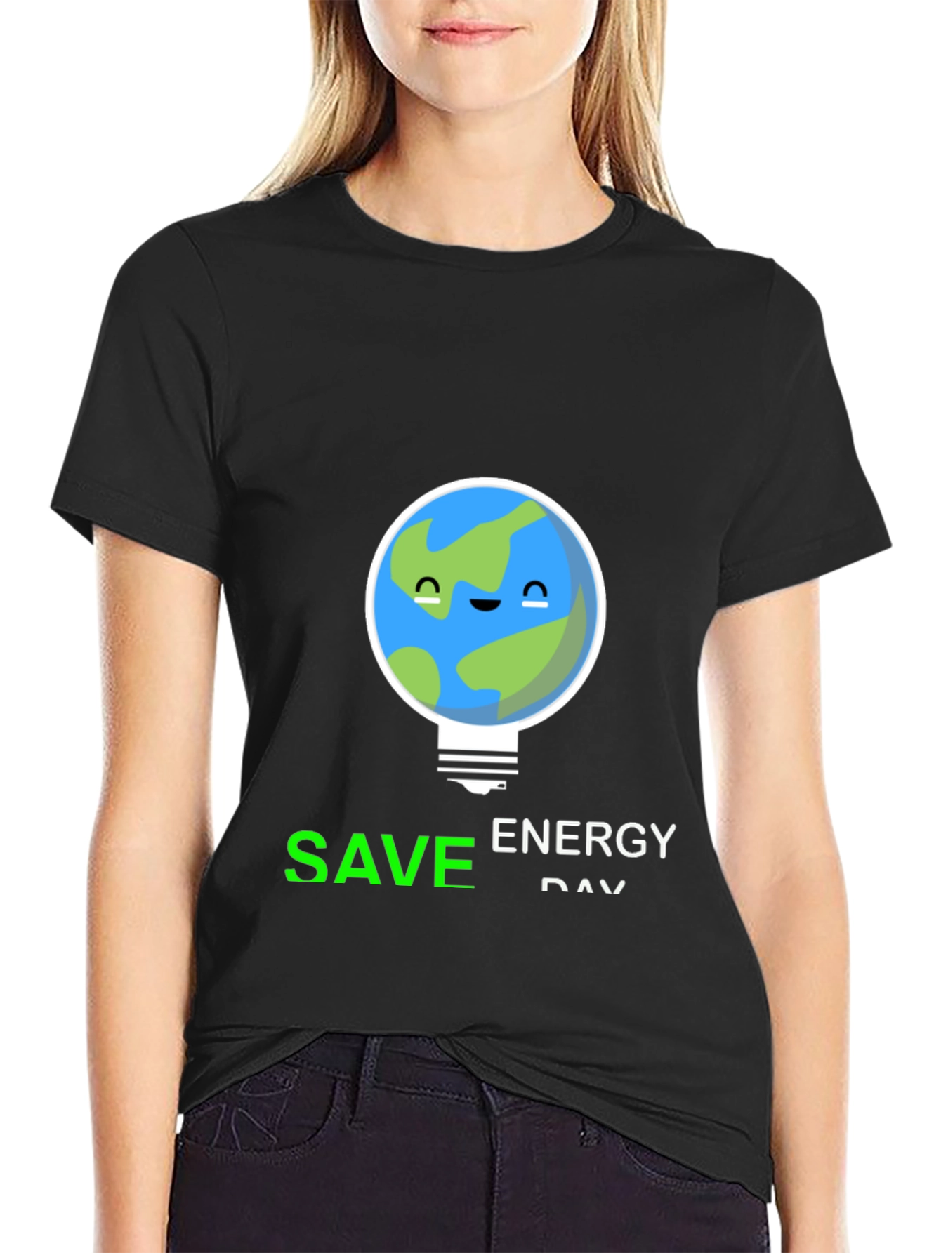Save Energy Day Earth Graphic Tee - Black