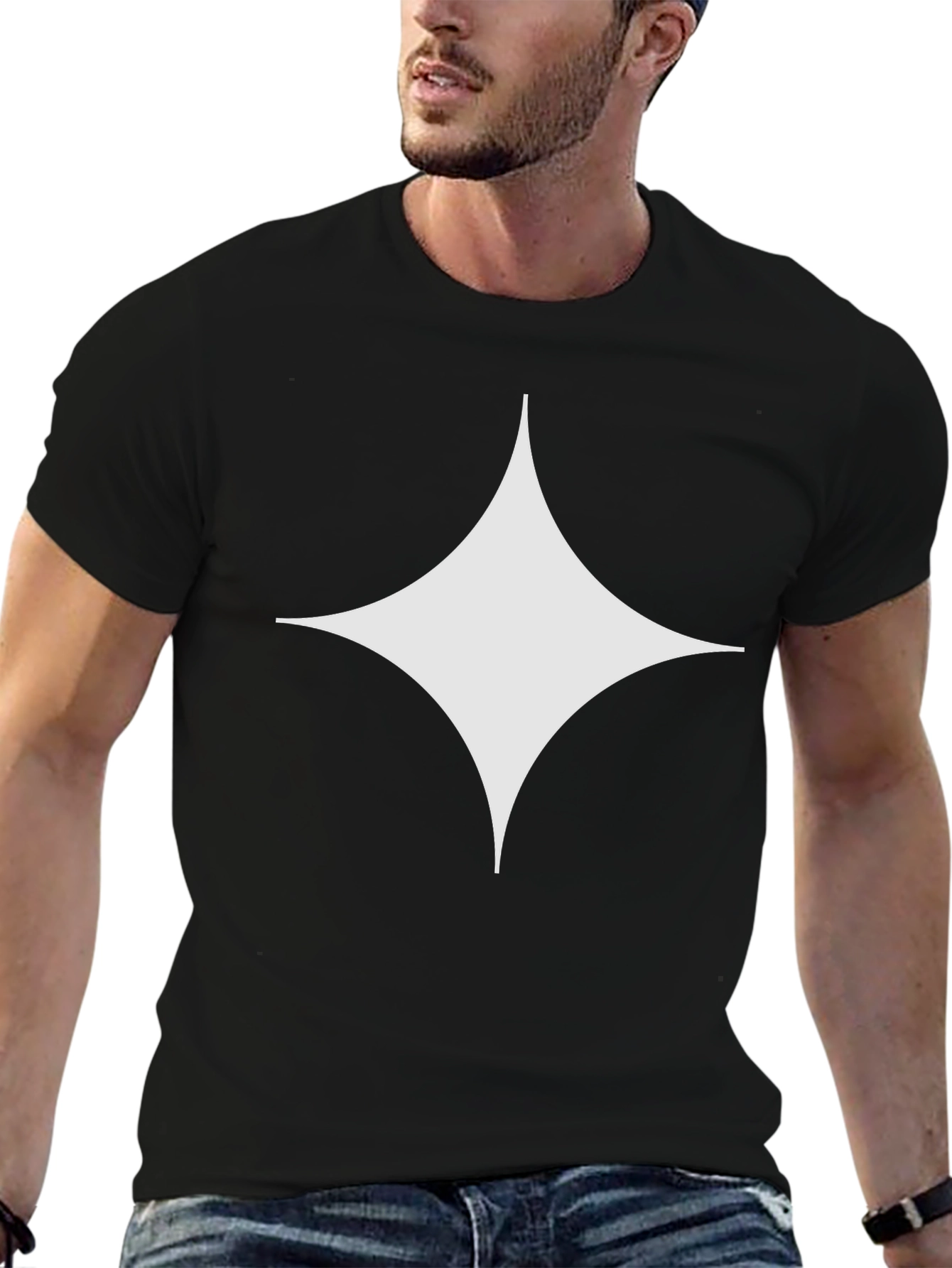 Modern Star Diamond Graphic Black T-Shirt
