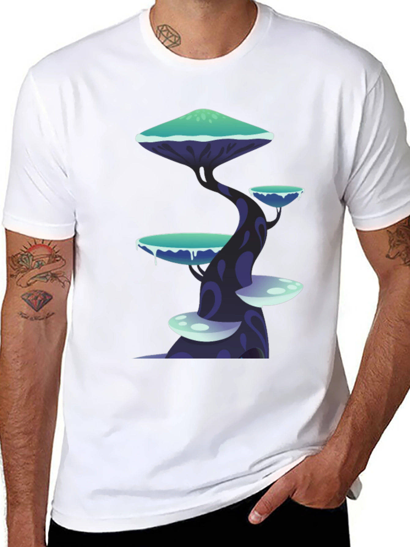 Fantasy Mushroom Tree Graphic Tee - Black