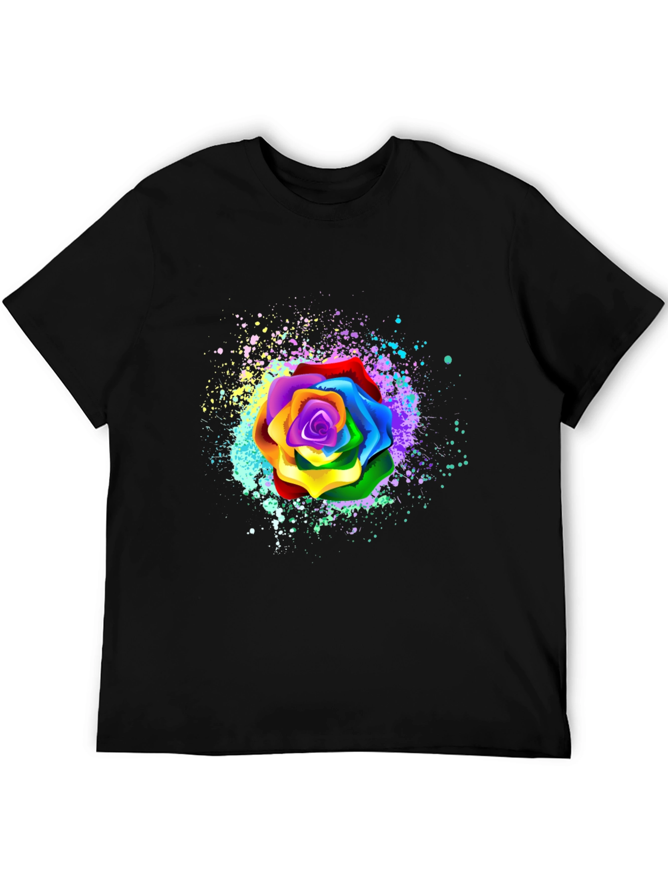 Rainbow Rose Splatter Graphic Tee - Unique Design