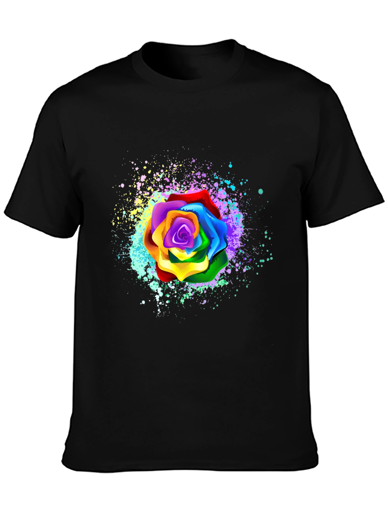Rainbow Rose Splatter Graphic Tee - Unique Design