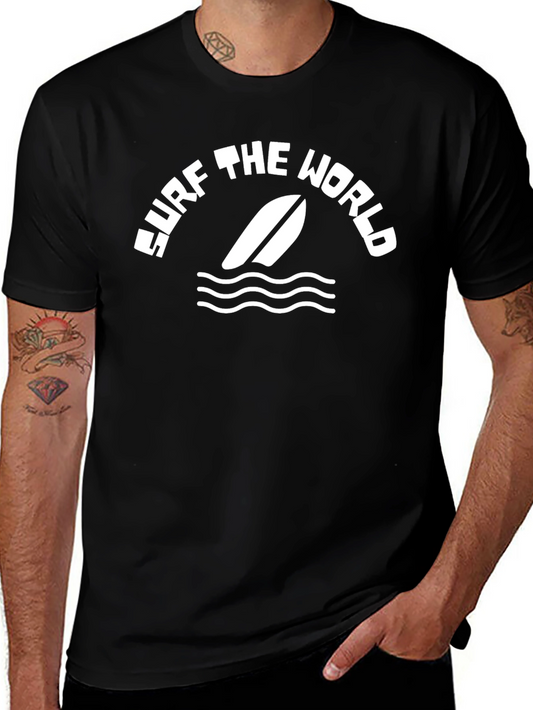 Surf the World Graphic Tee - Black Cotton T-Shirt