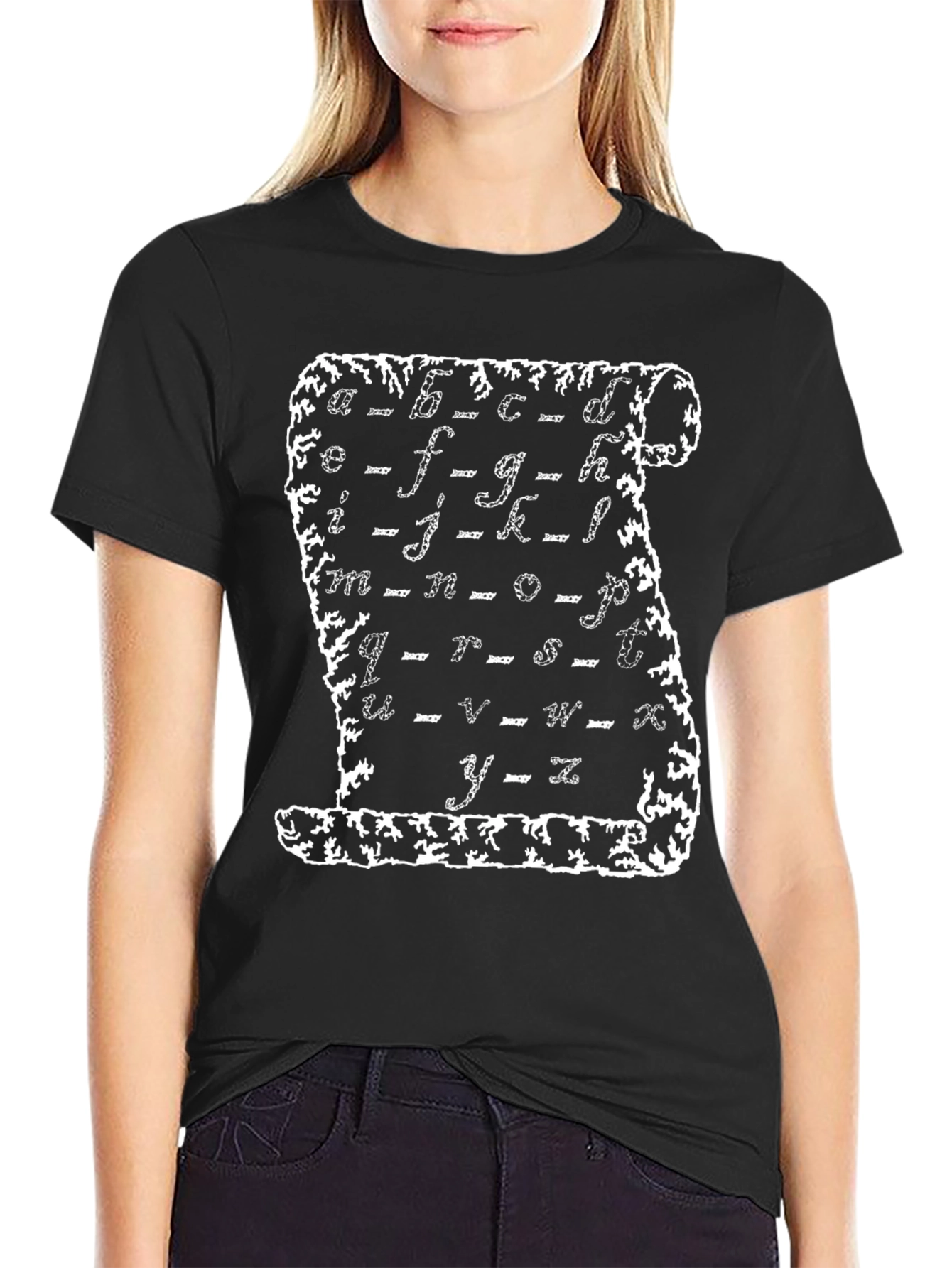 Alphabet Scroll Print Black T-Shirt