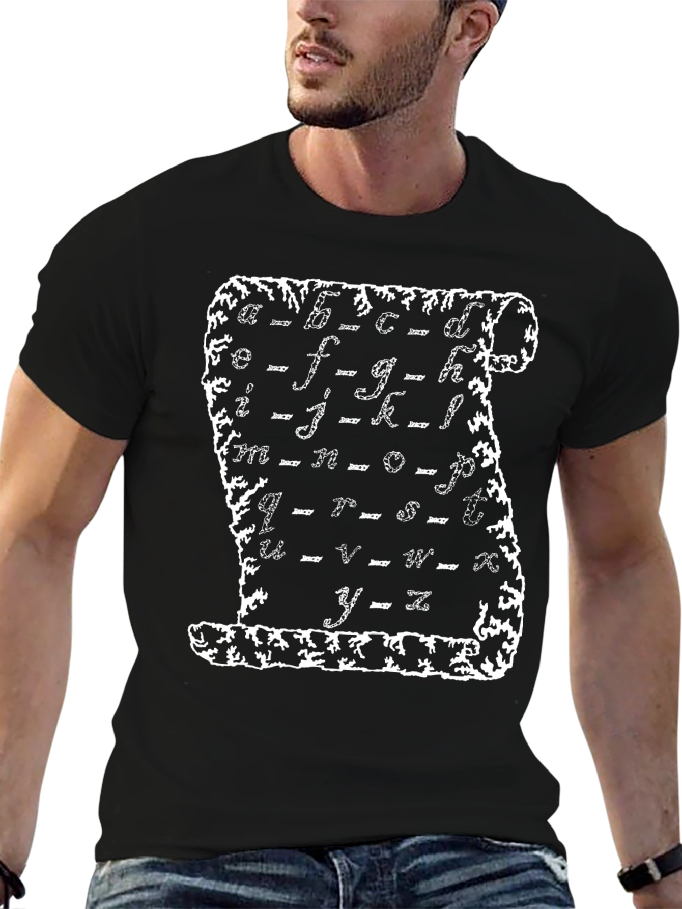 Alphabet Scroll Print Black T-Shirt