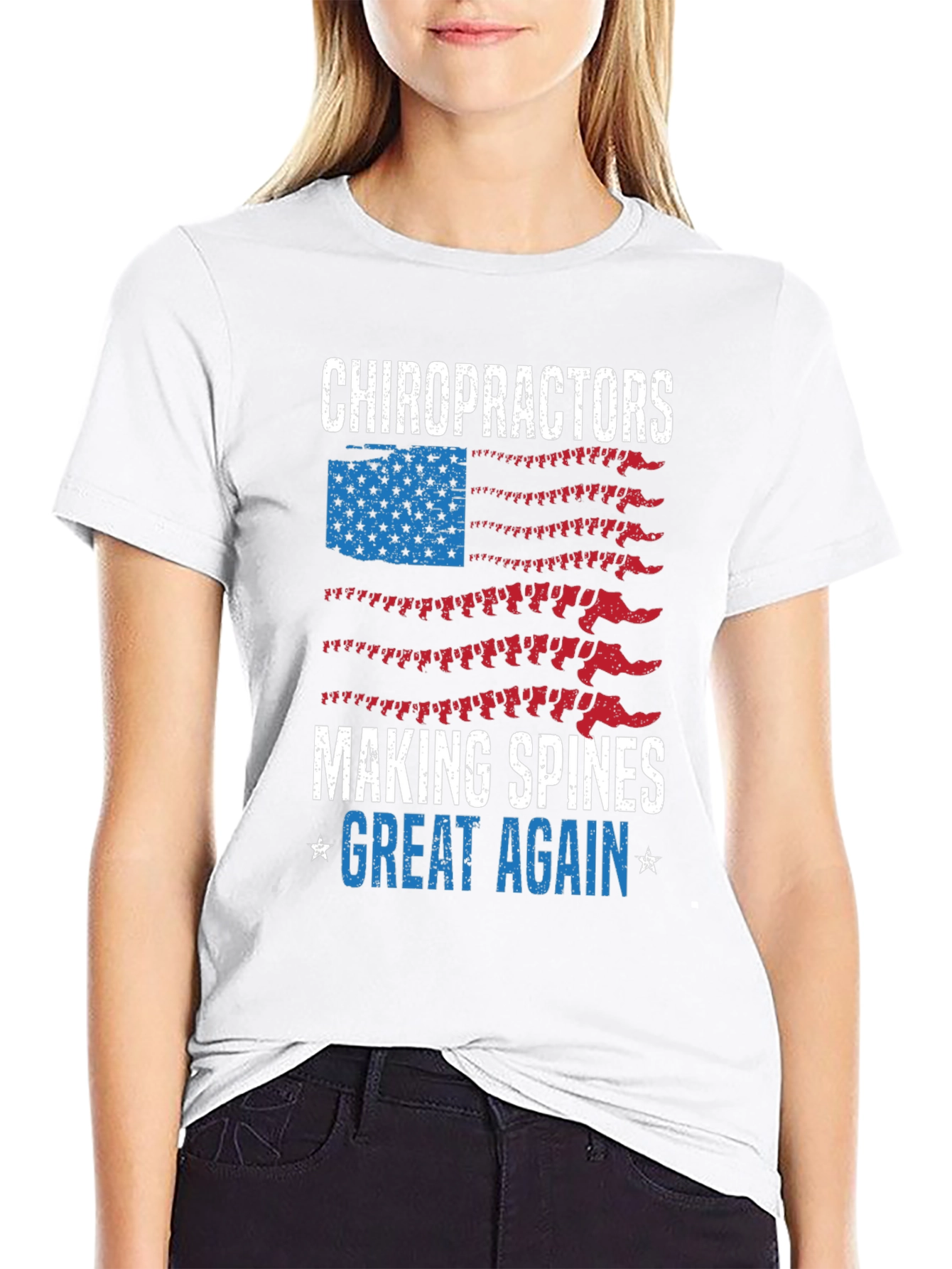 Chiropractor Spine American Flag Graphic T-Shirt
