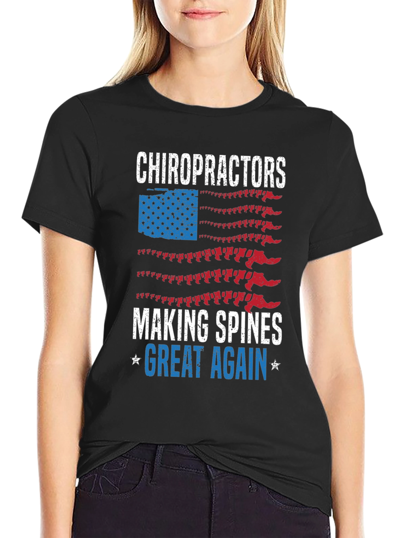Chiropractor Spine American Flag Graphic T-Shirt