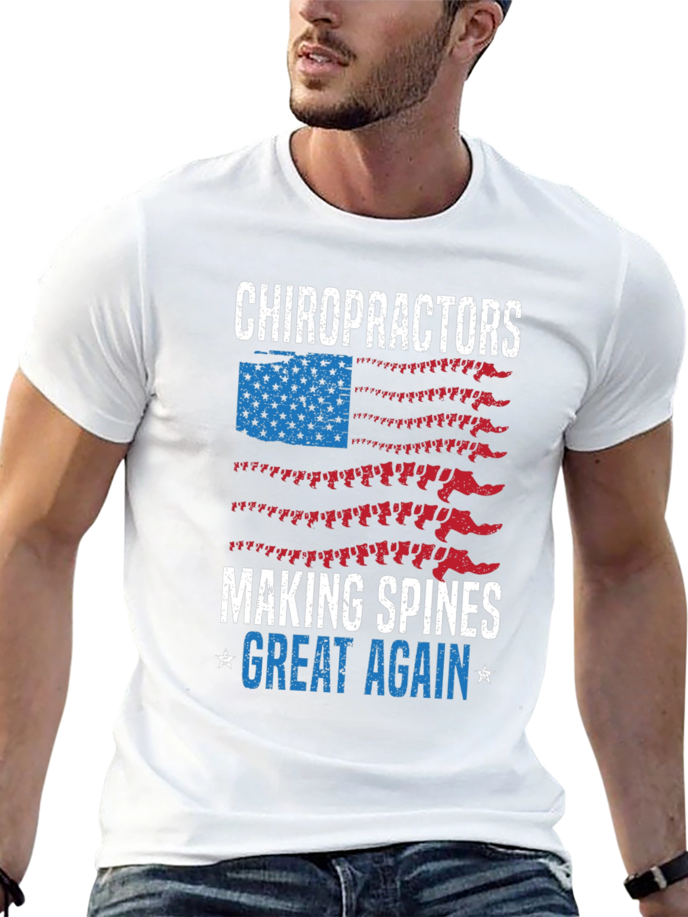 Chiropractor Spine American Flag Graphic T-Shirt