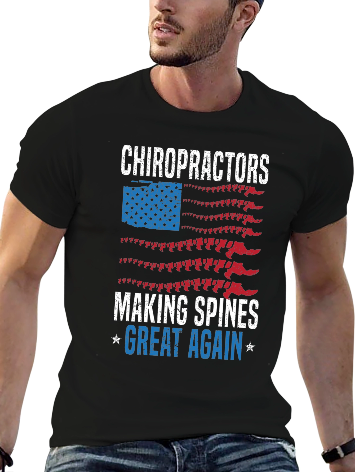 Chiropractor Spine American Flag Graphic T-Shirt