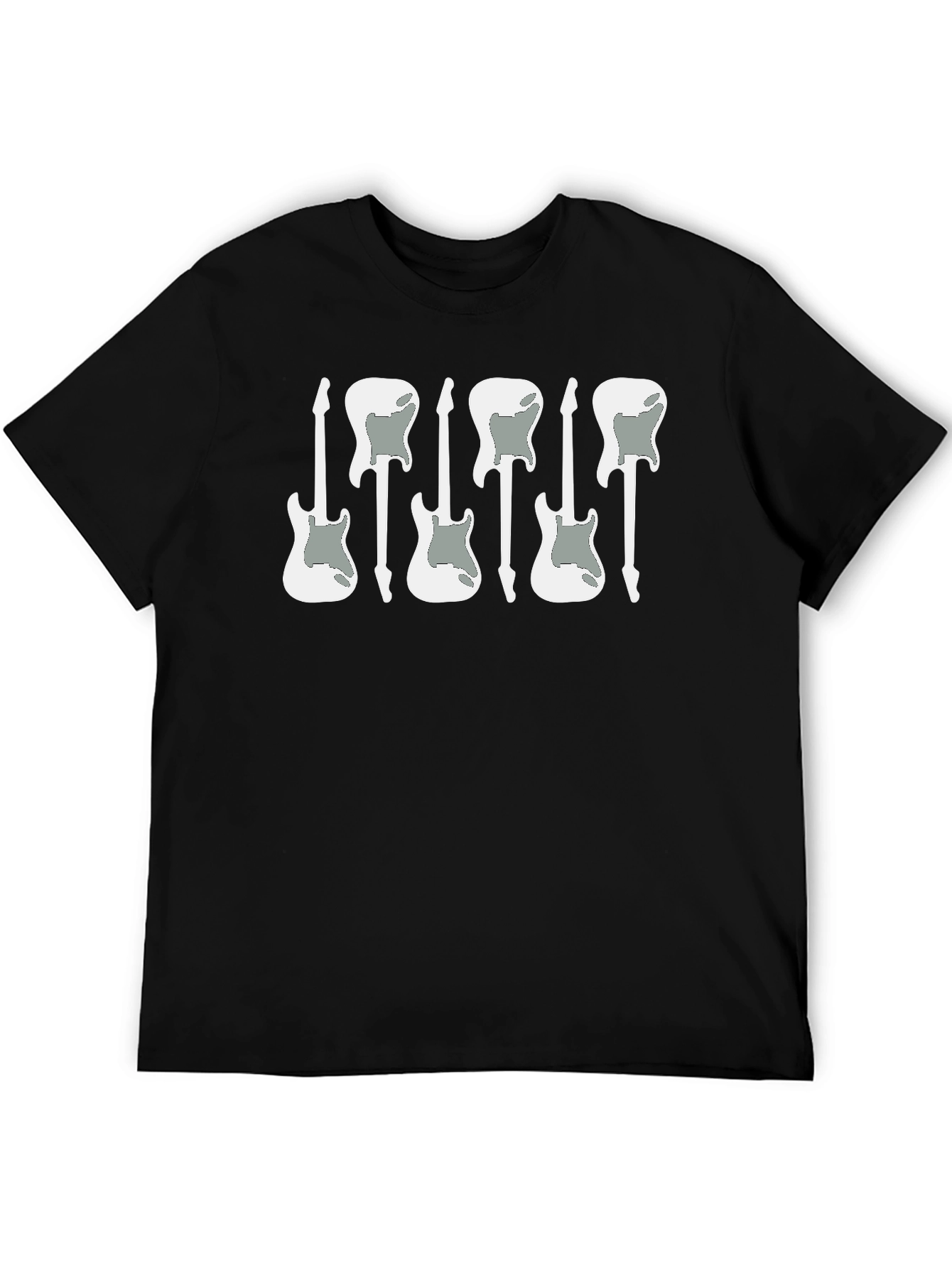 Guitar Graphic T-Shirt - Black Cotton Blend Music Tee