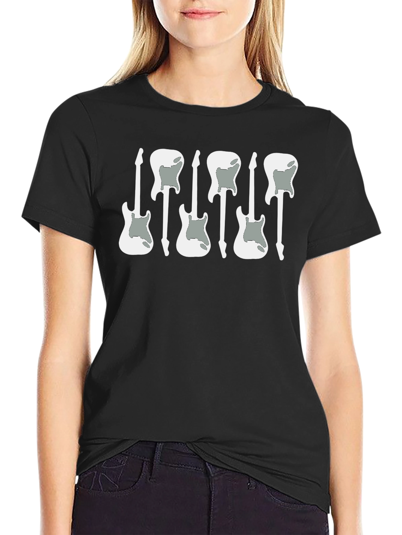 Guitar Graphic T-Shirt - Black Cotton Blend Music Tee