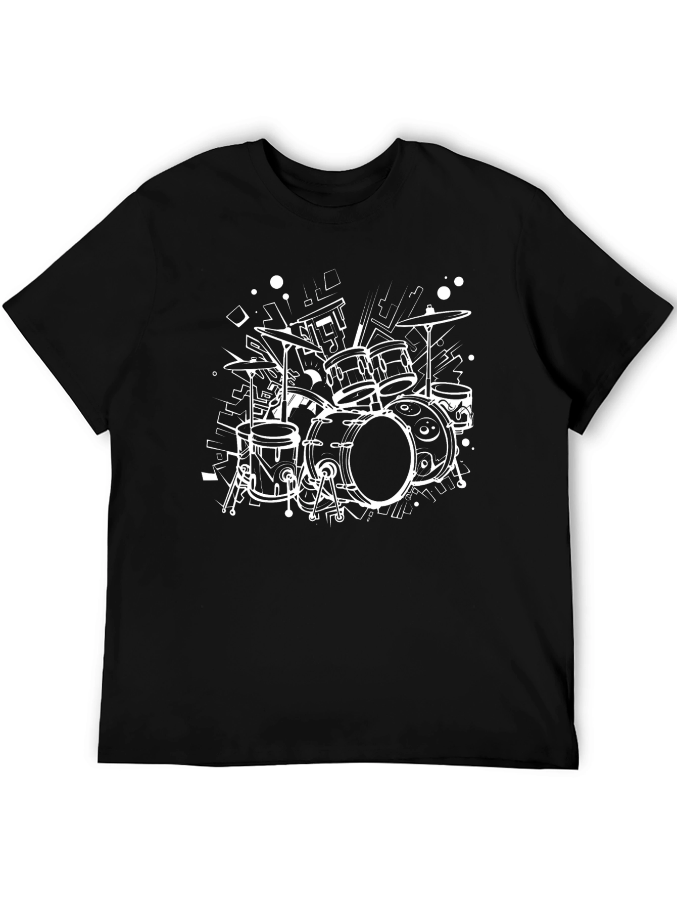 Drum Set Graphic Tee - Black Cotton T-Shirt