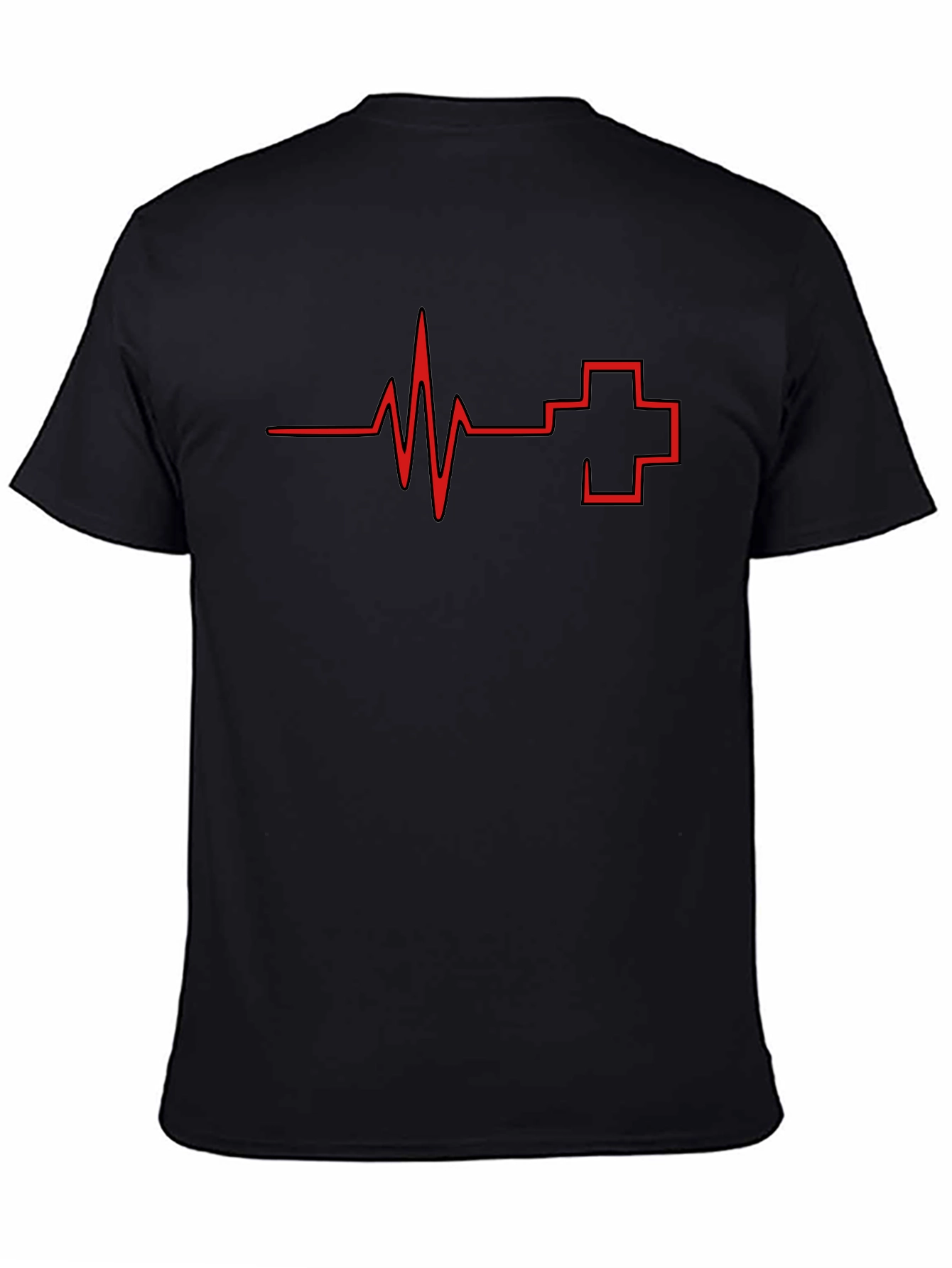 Heartbeat & Cross Graphic Tee - Mens Black T-Shirt