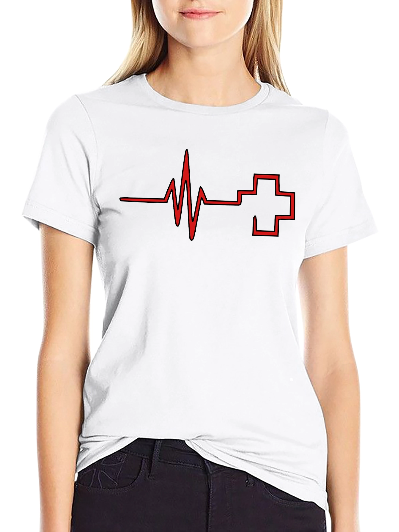 Heartbeat & Cross Graphic Tee - Mens Black T-Shirt