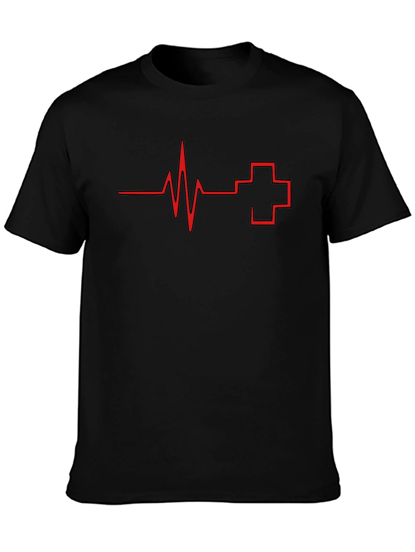 Heartbeat & Cross Graphic Tee - Mens Black T-Shirt