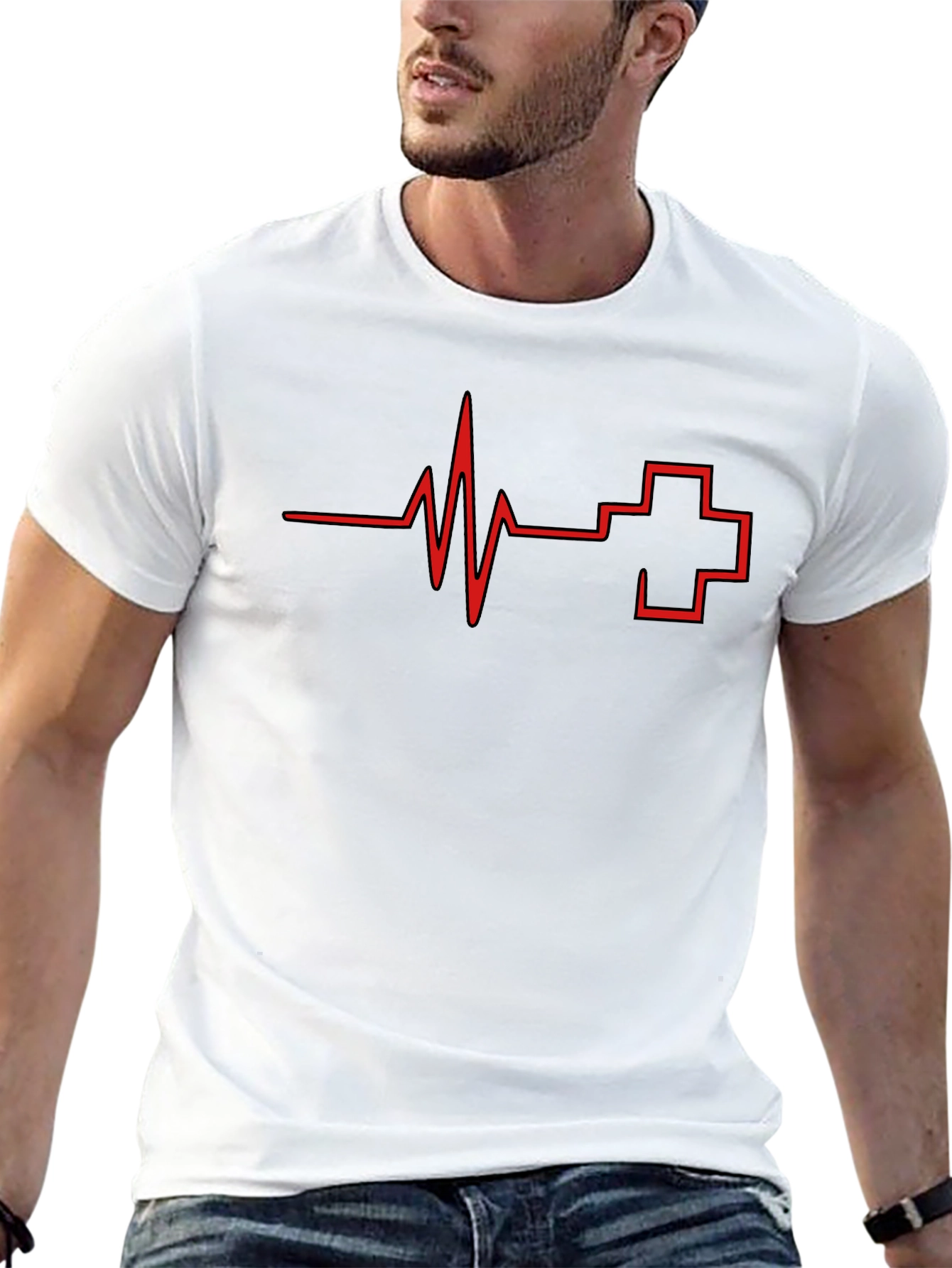 Heartbeat & Cross Graphic Tee - Mens Black T-Shirt