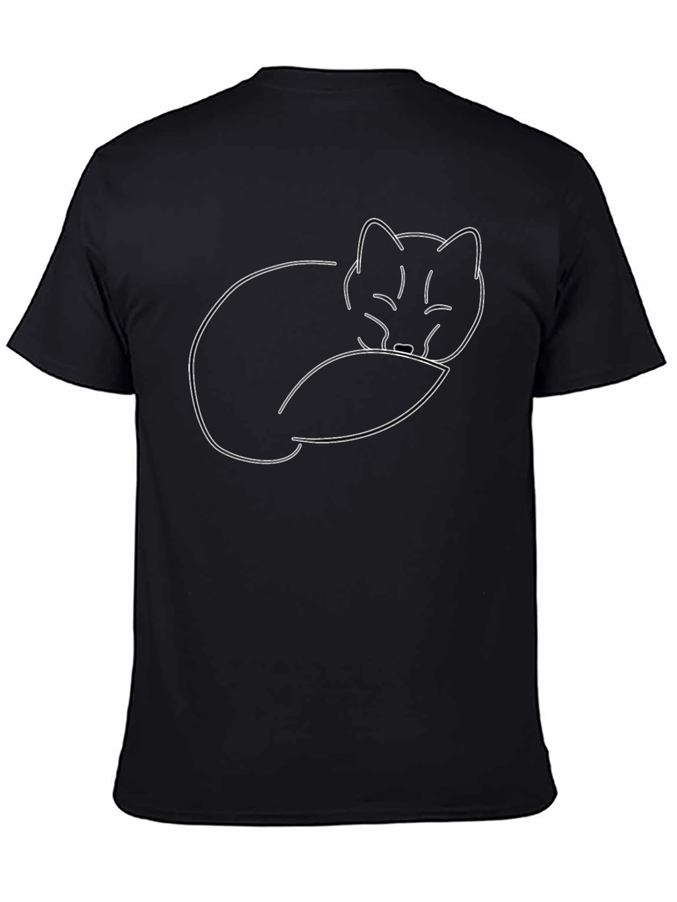 Minimalist Fox Outline Graphic Tee - Black